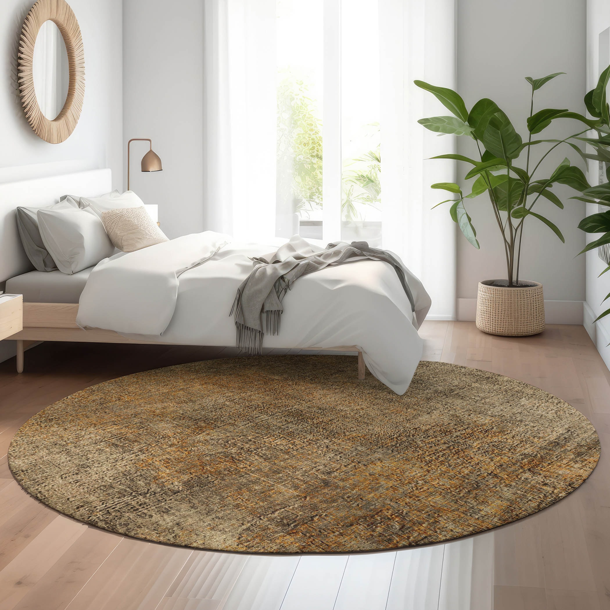 Addison Rugs AMF593BR8RO Mayfield AMF593BR 8 x 8 (ft) Loomed Polyester Brown Round Indoor Geometric Machine washable Area rug