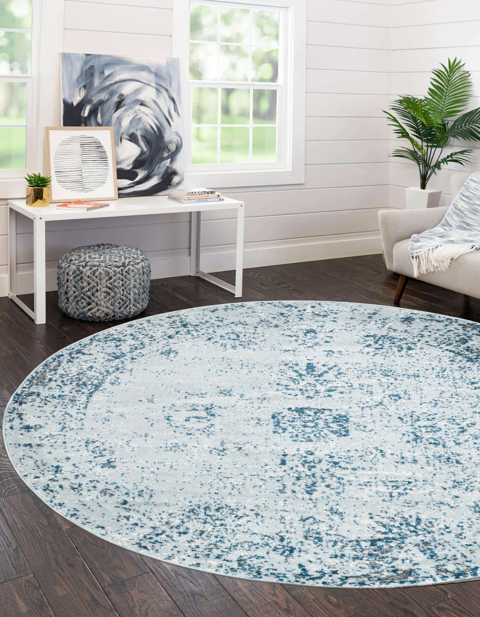 Unique Loom 3193544 Sofia 10 x 10 (ft) Loomed Polypropylene Light Blue Round Indoor Floral Bohemian/Eclectic Area rug