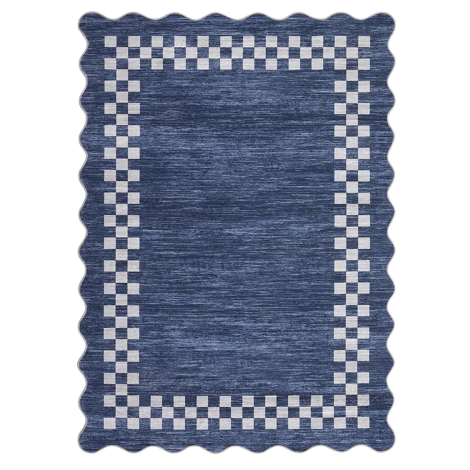 Qeetex SUNNY-PHK-343RCQCQ 6 x 9 ft Polyester Blue Rectangular Indoor Geometric Bordered Modern Machine Washable Area Rug