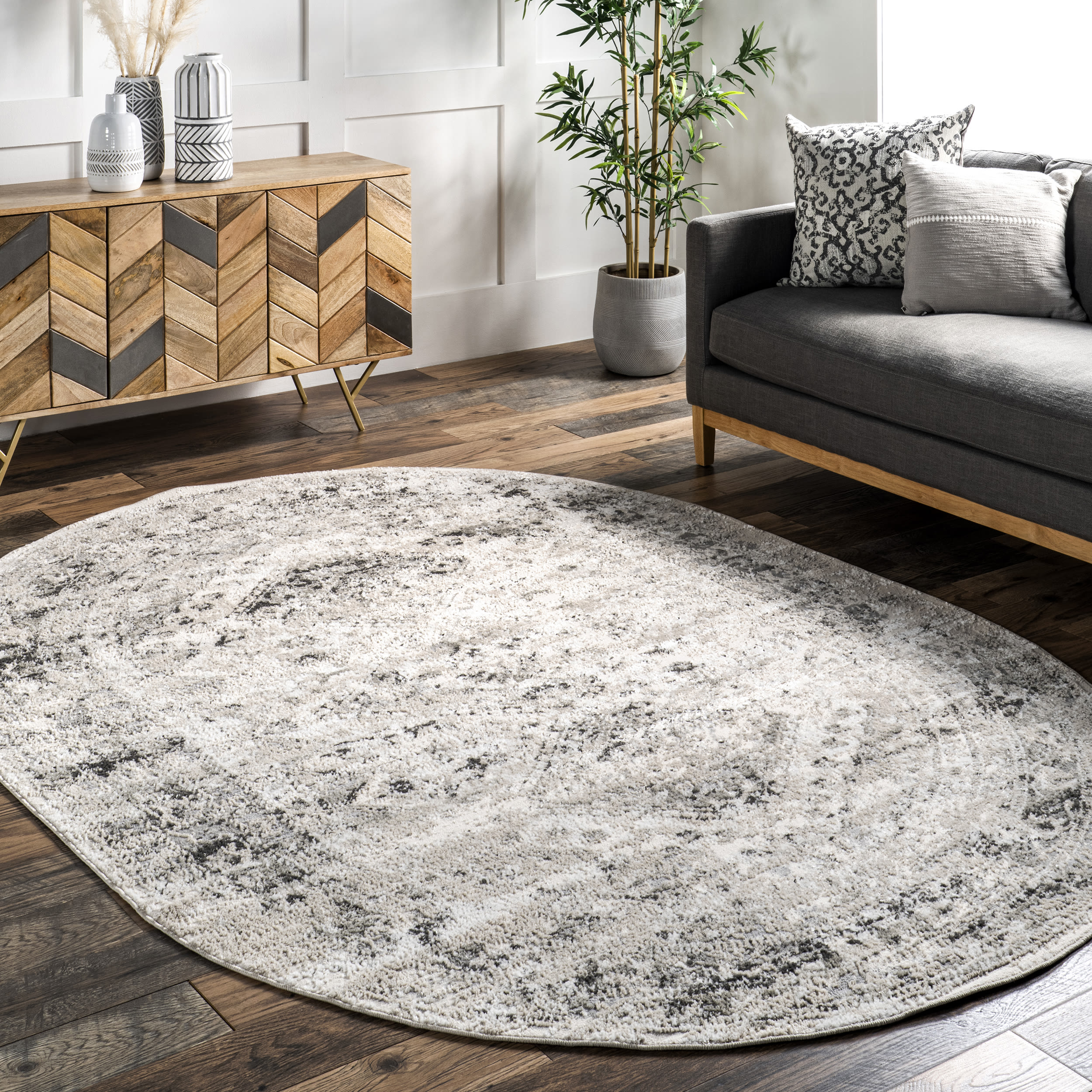 nuLOOM CFDR05A-O406 Shaunte 4 x 6 (ft) Loomed Polypropylene Silver Oval Indoor Medallion Area rug
