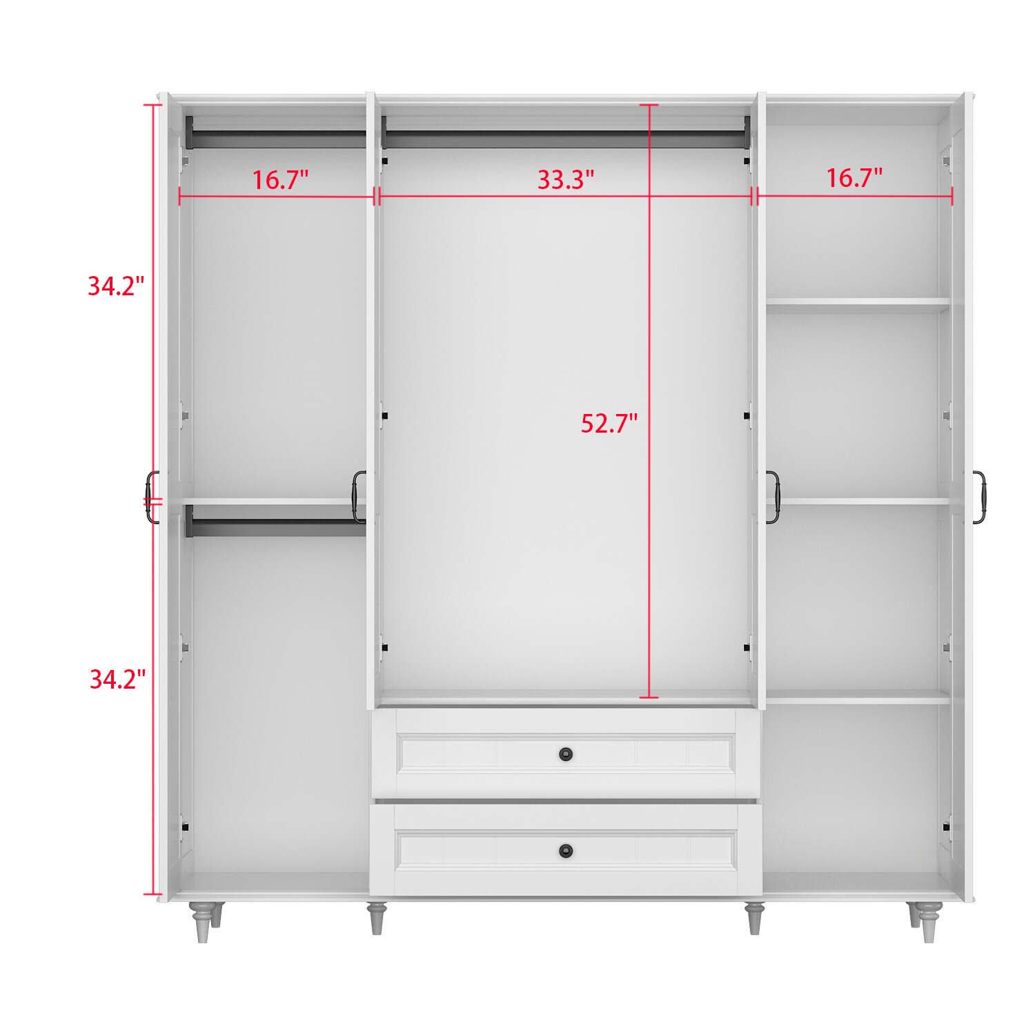 FUFU&GAGA Coastal Style 4-Door Wardrobe with 2 Drawers, Hanging Rods ...