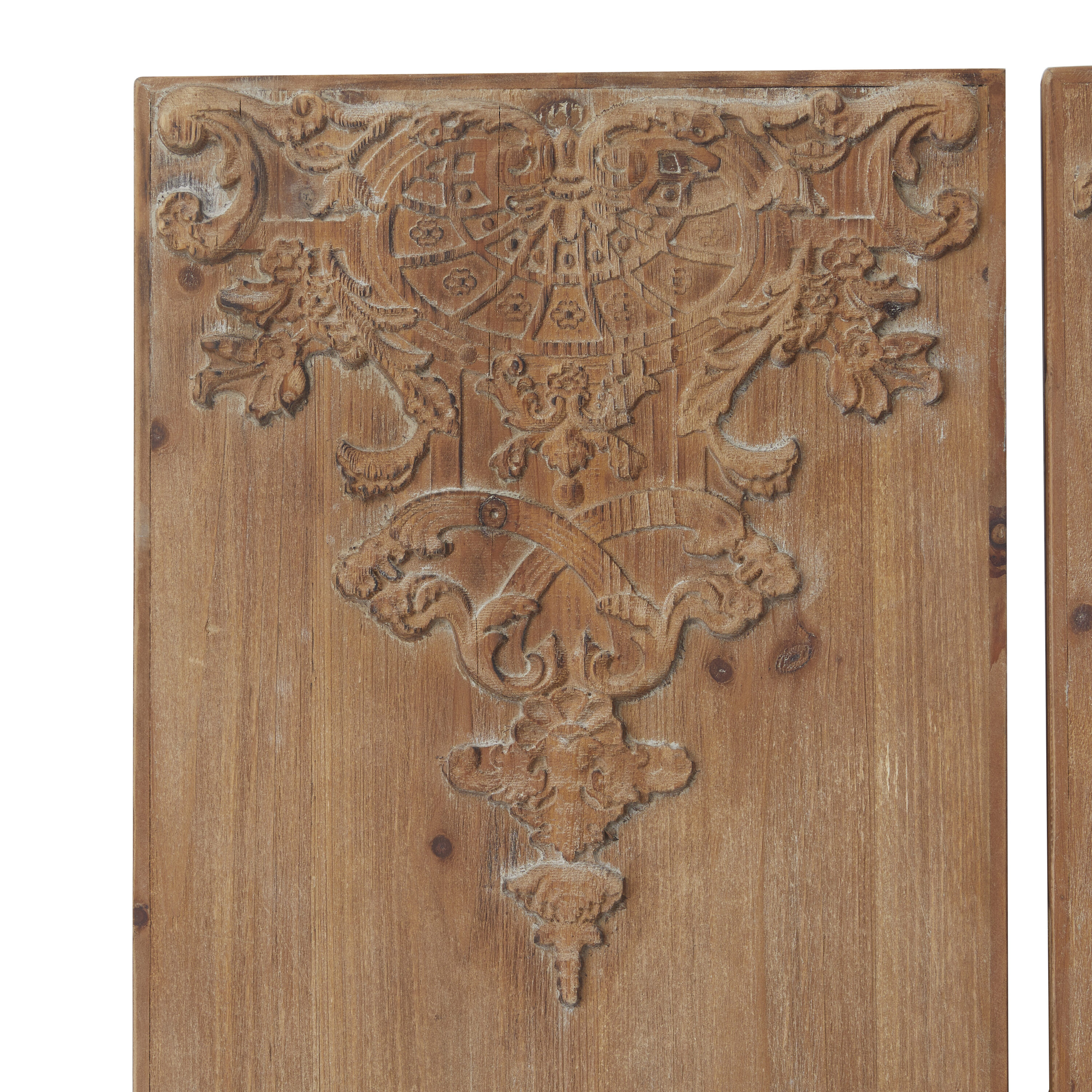 Brown Wood Carved Floral Antefix Wall Decor Set of 3