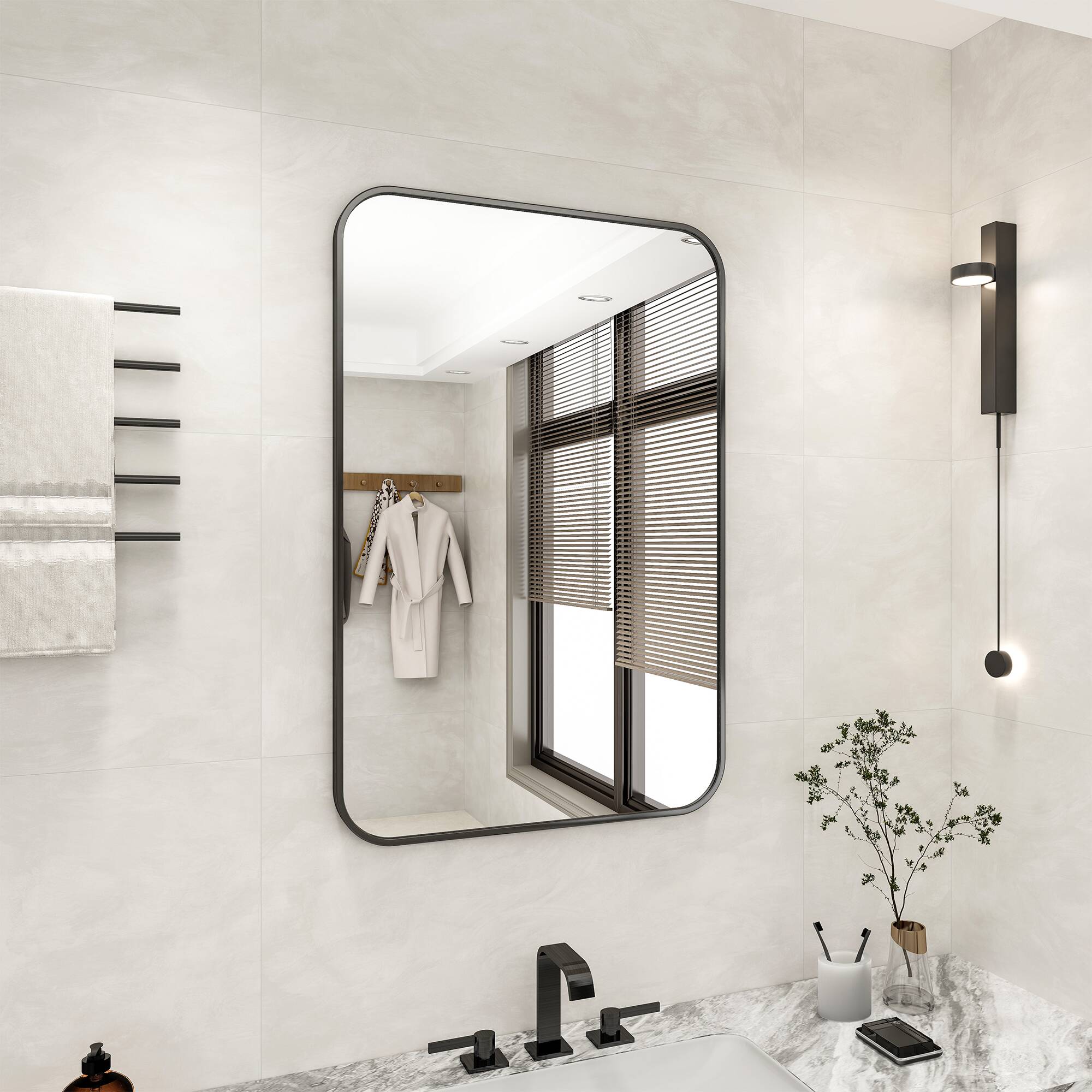 BEAUTYPEAK 24-in W x 35.8-in H Black Framed Wall Mirror in the Mirrors ...