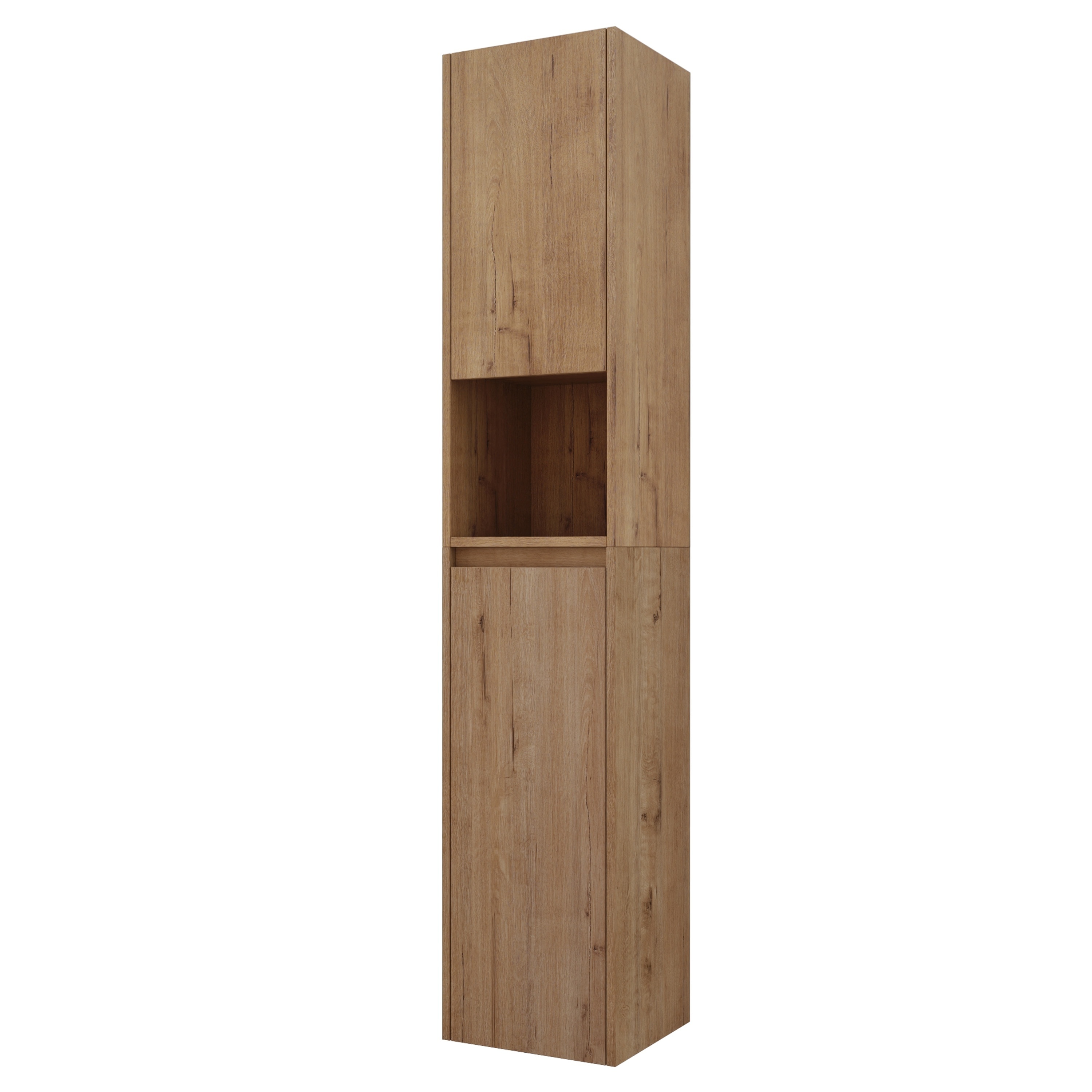 LIVACA 12 inch Imitative Oak Plywood Bathroom Side Cabinet with Soft Close Doors and Float Mounting Design