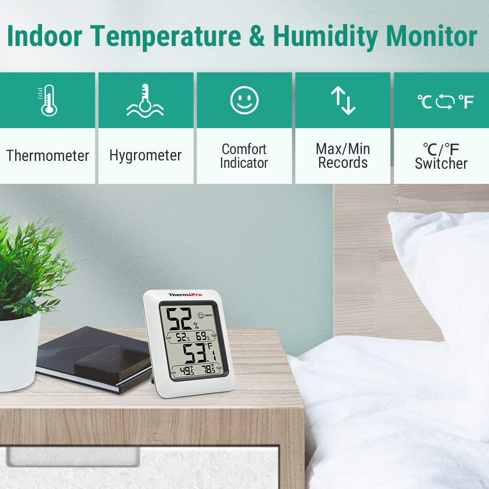 TempPro A52 Hygrometer Indoor Thermometer for Home with Comfort Level Indication Humidity Meter, Large Backlit Display Humidity Sensor with Max/Min