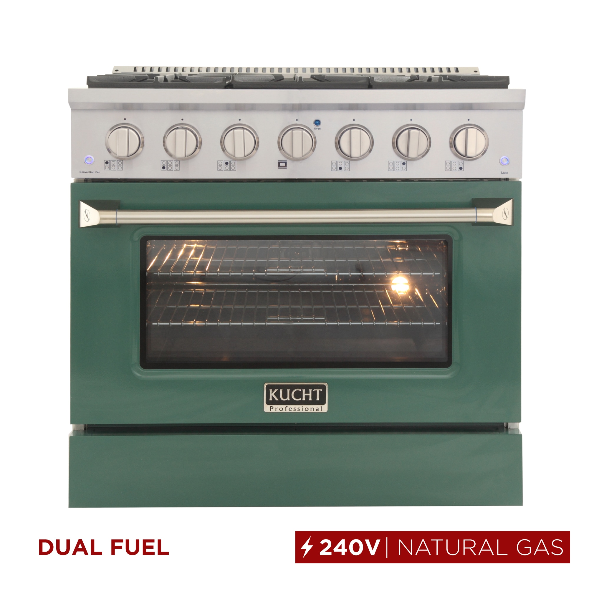 Kucht KDF362-G 36-in Deep recessed 6 burners Convection Oven Freestanding Dual Fuel Range ( Green )