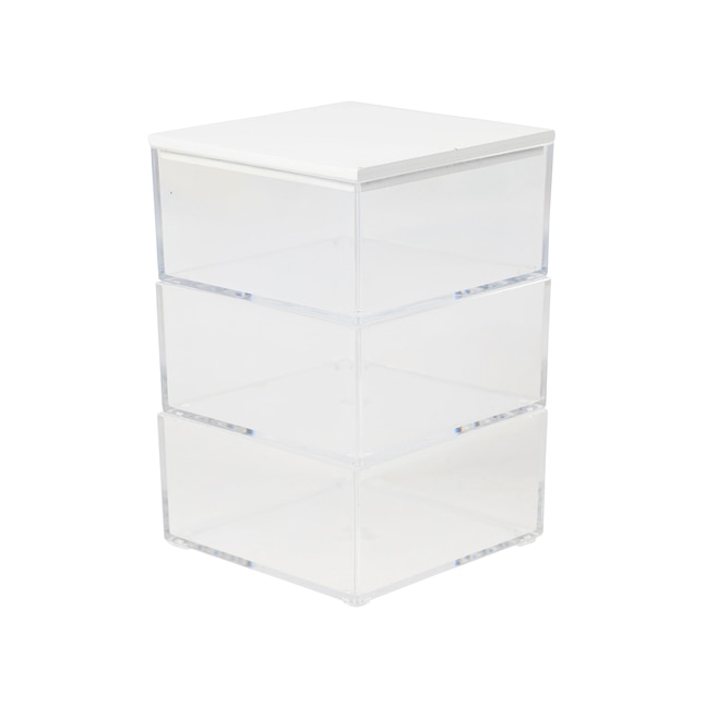 Martha Stewart Brody Clear Plastic Storage Organizer Bins with White  Engineered Wood Lid for Home Office, Kitchen, or Bathroom, 3 Pack Small,  3.75-in x 3-in in the Desktop Organizers department at