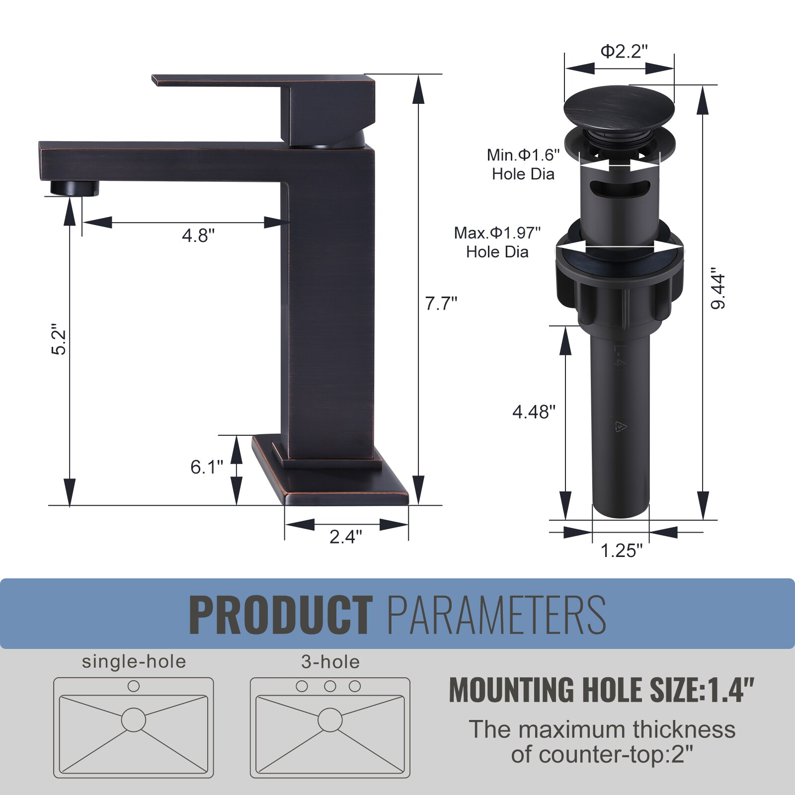 WOWOW 1115A3RB-LW Lavatory-Faucets - View #3