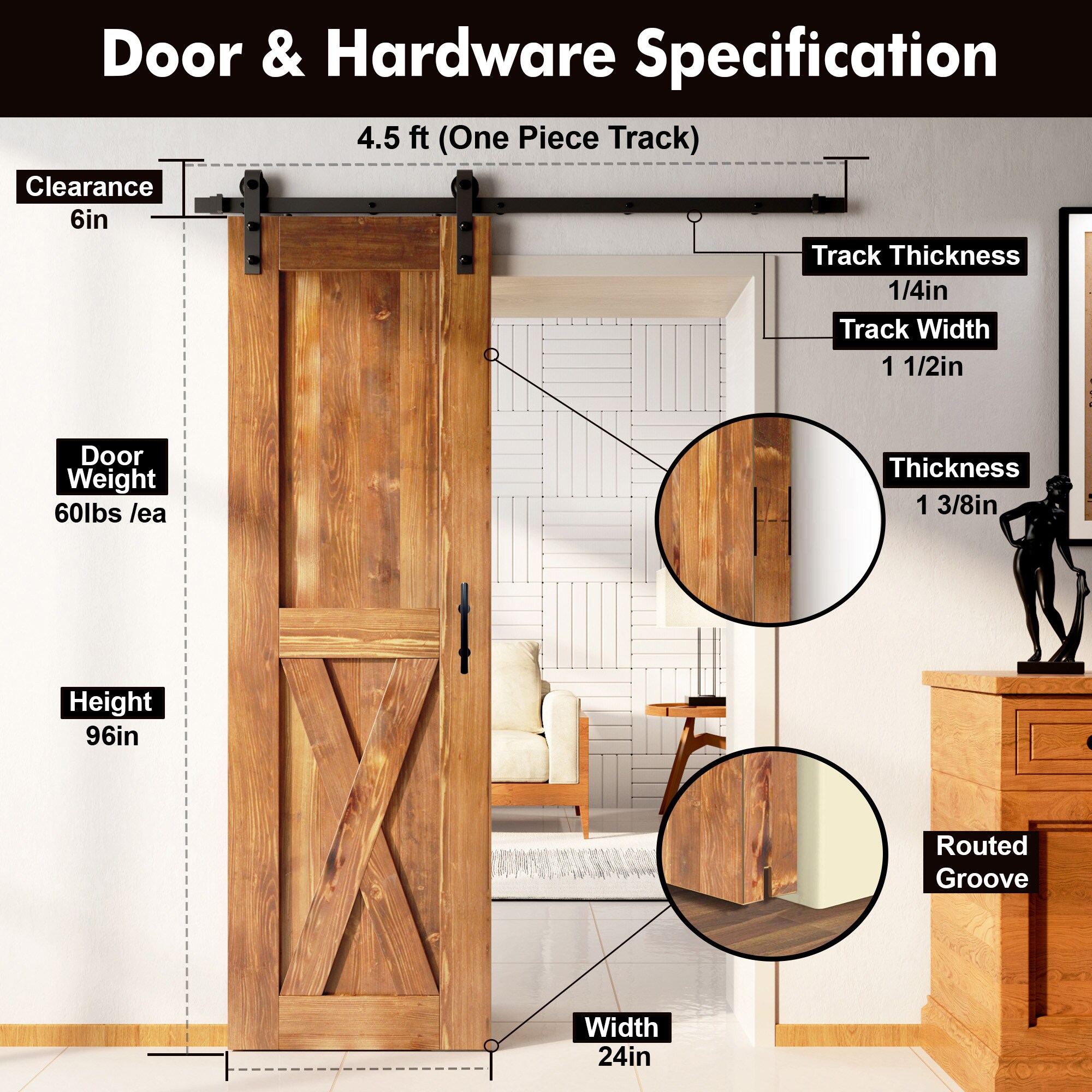 HOMACER YT1TGH054C-2496-X-EA Barn-Doors - View #7