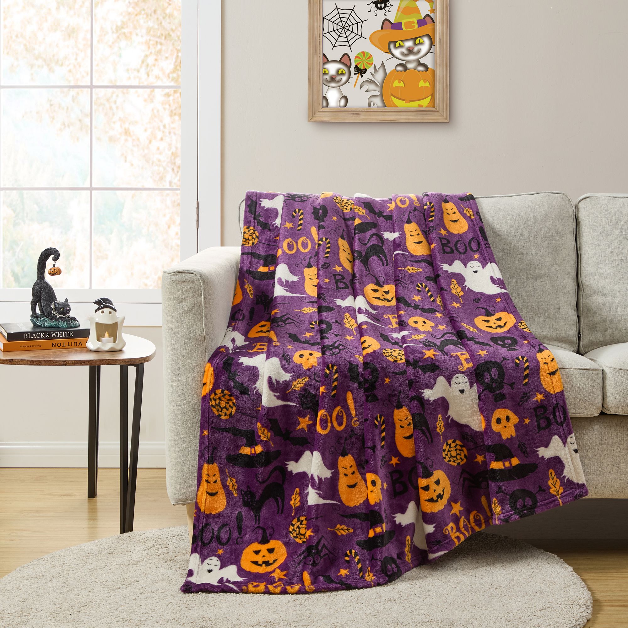 KATE AURORA Halloween Boo Party Oversized Ultra Soft and Plush Accent Throw Blanket 50 in W x 70 in L