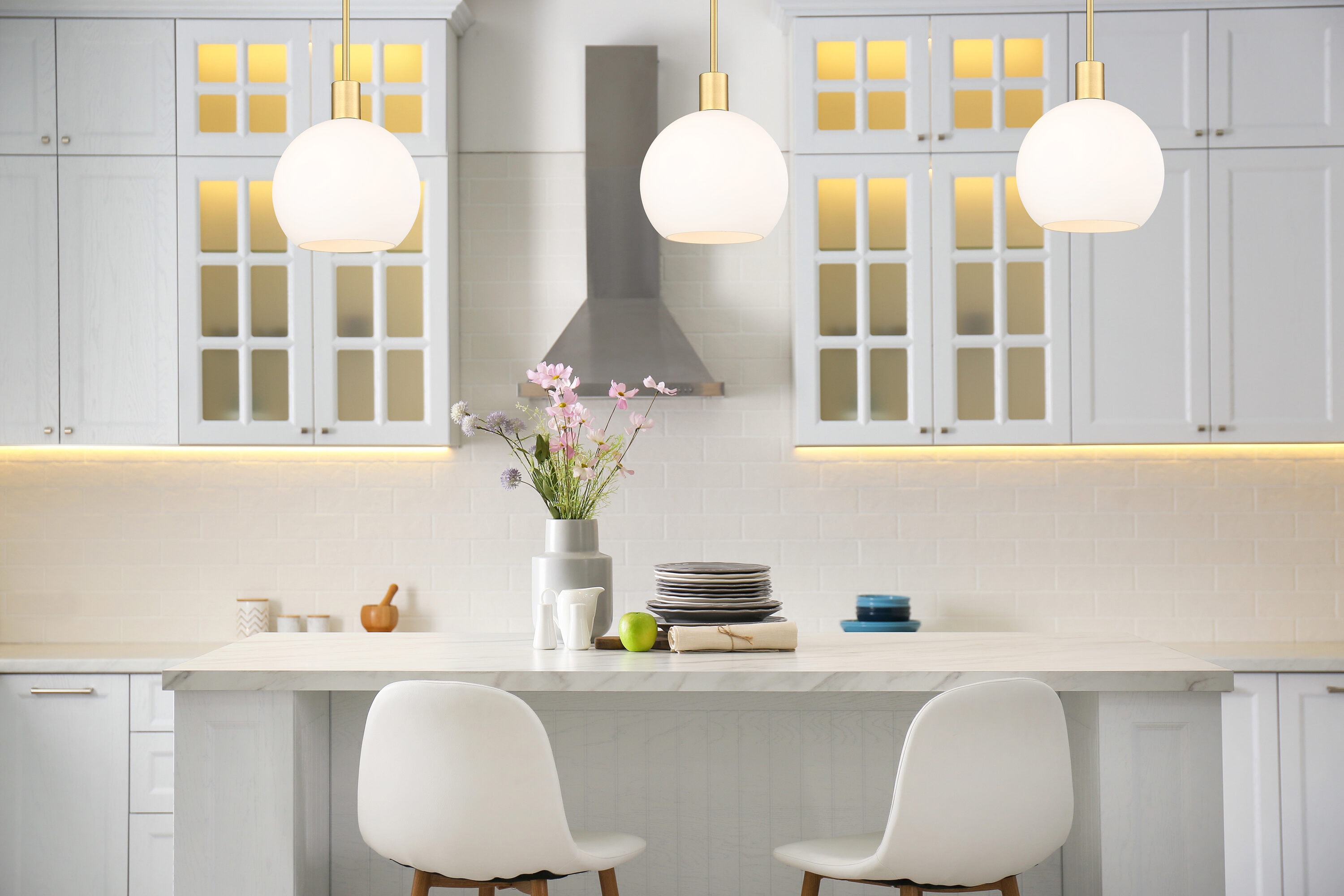Olde Brass and White Glass Globe Pendant Light