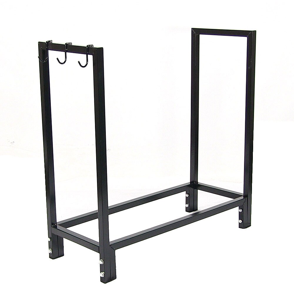 Black Steel Indoor/Outdoor Firewood Log Rack with Protective Cover