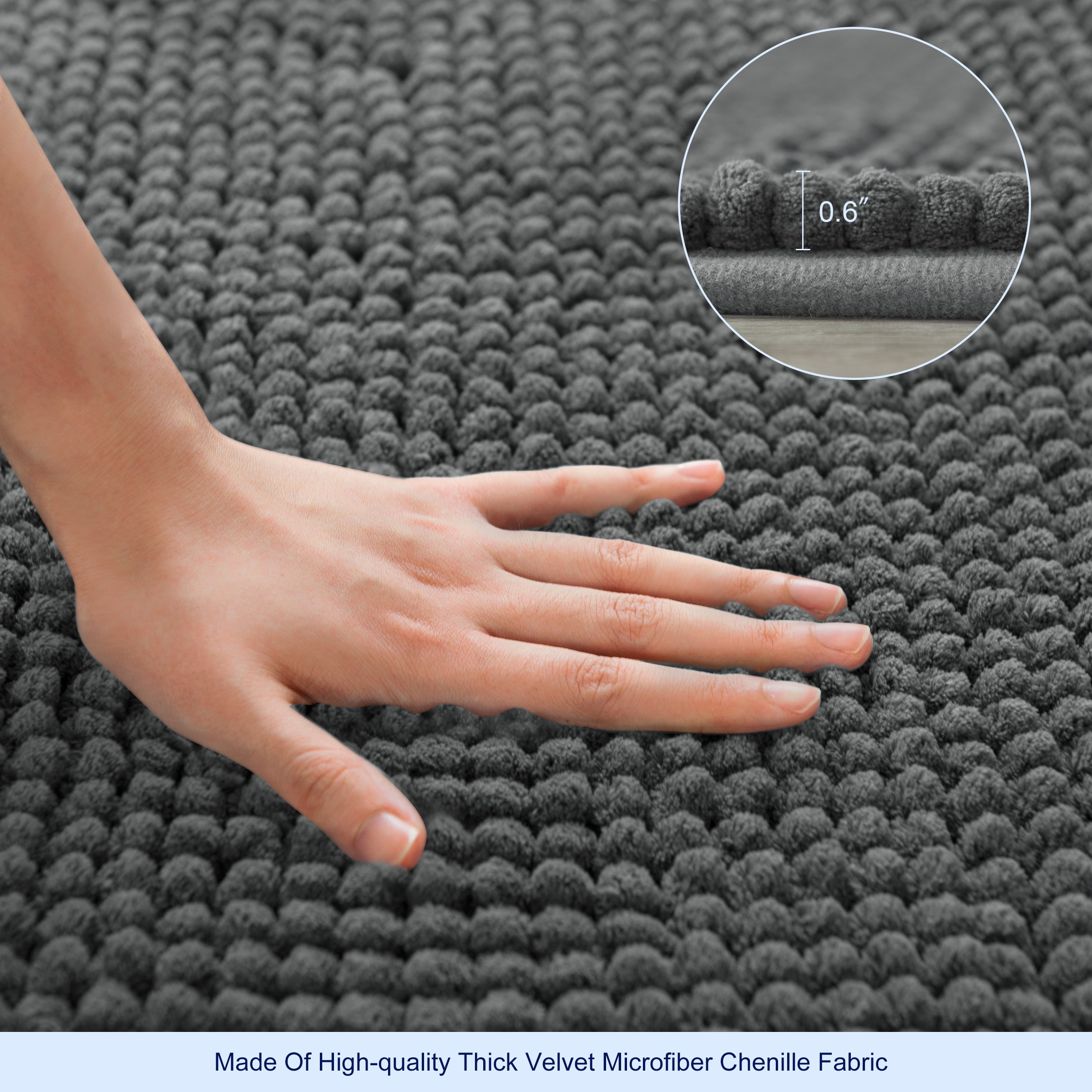 Subrtex Luxury Chenille 24-in x 60-in Gray Polyester Bath Rug in the Bathroom  Rugs & Mats department at
