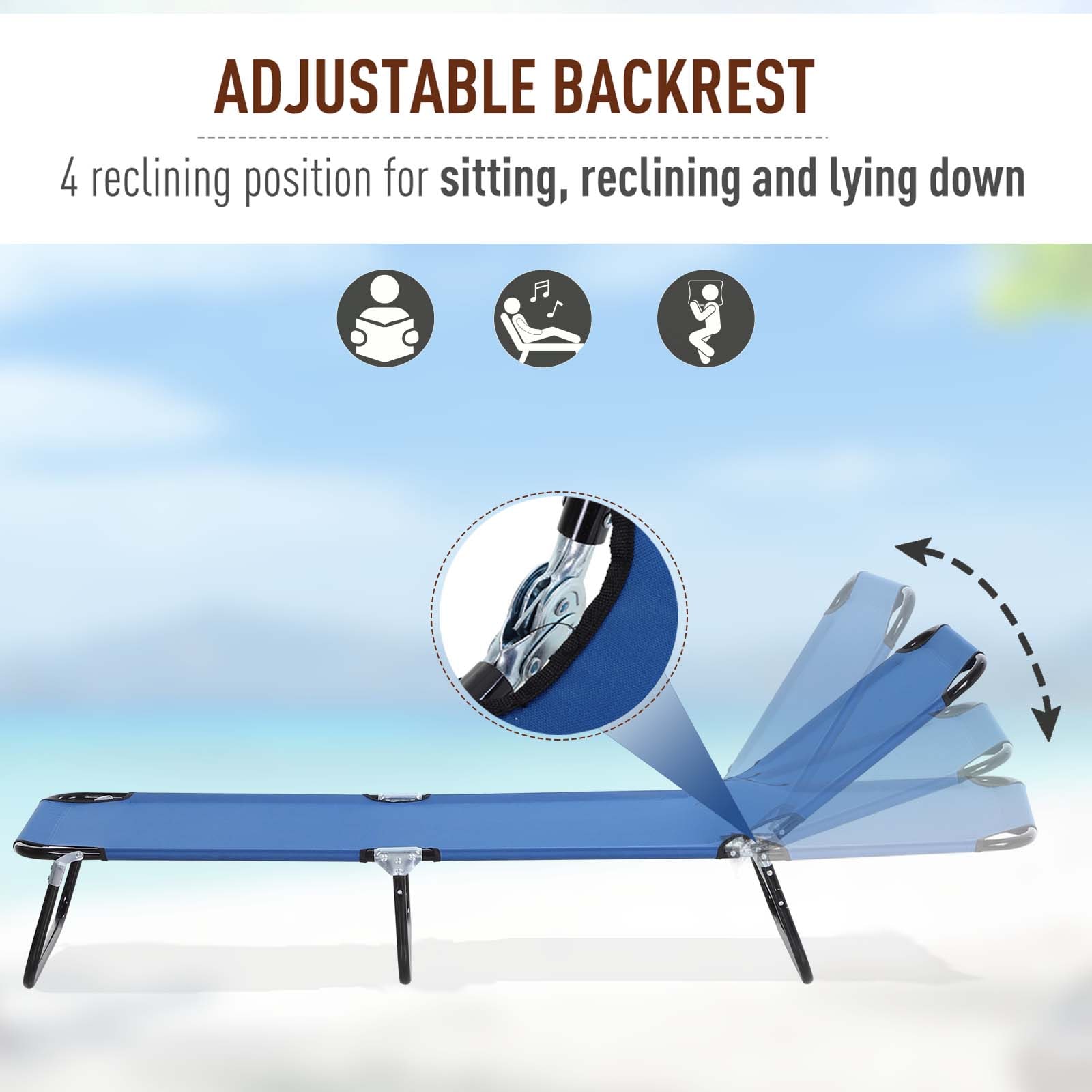 Blue Steel Frame Folding Outdoor Chaise Lounge Chair