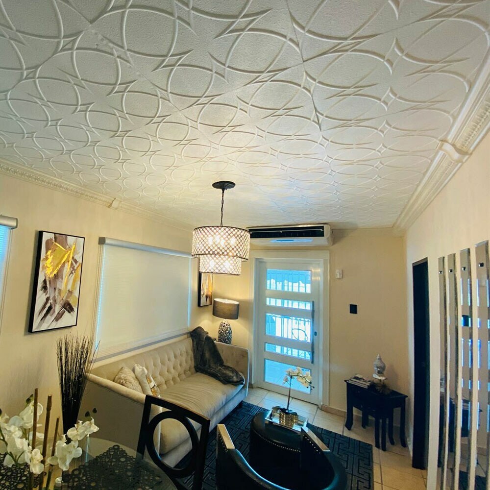 A La Maison Ceilings Bead Board 1.6 ft. x 1.6 ft. Glue Up Foam Ceiling Tile in Plain White (21.6 Sq. ft./Case)