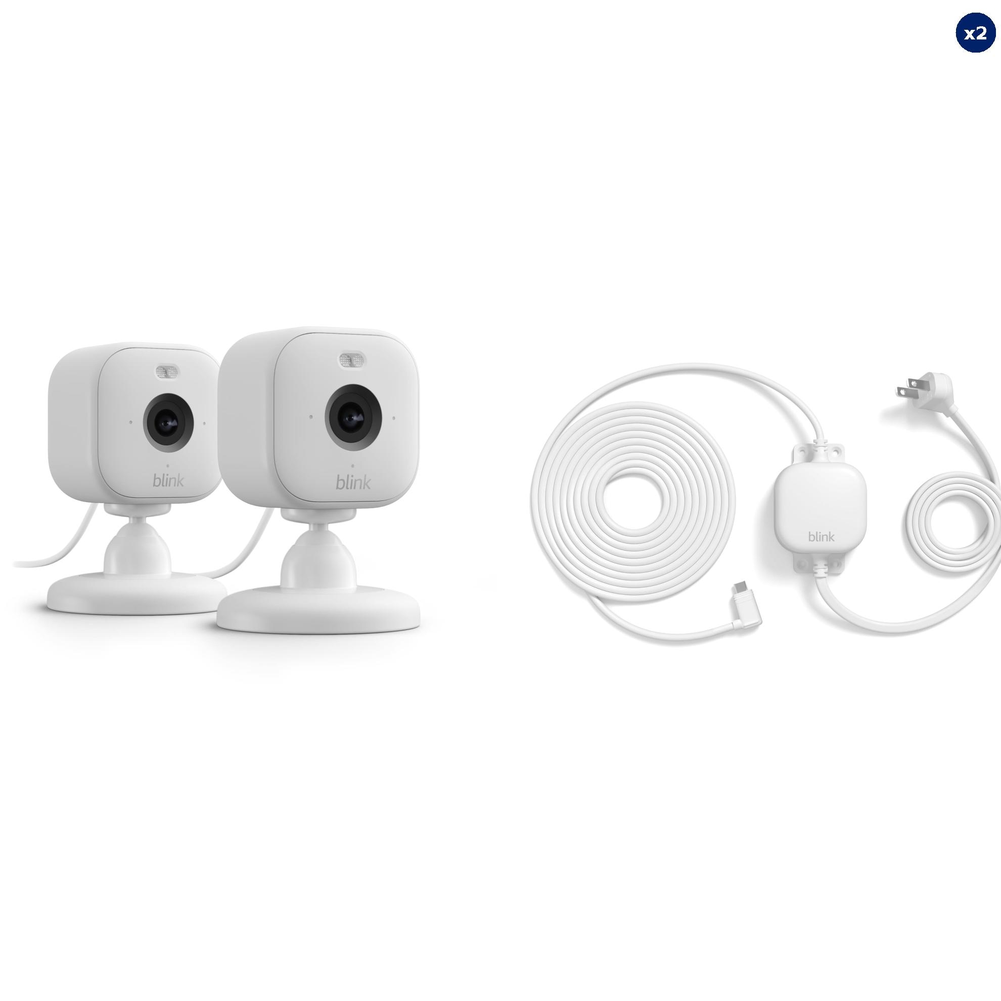 Blink  Mini 2 Plug-in Smart Security Camera + Weather Resistant 13-ft Power Adapter - 2-Pack, White Bundle
