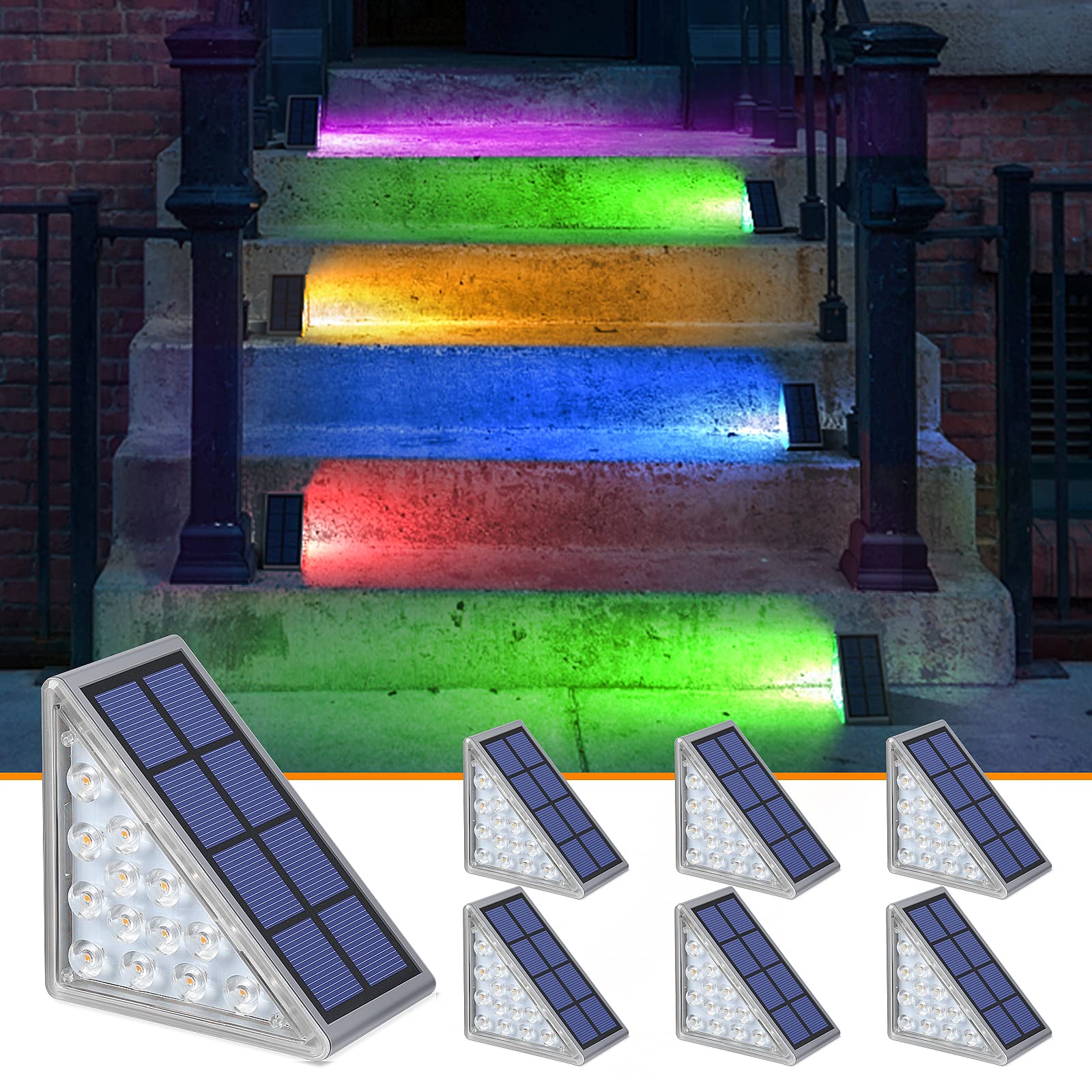 Vrbgify  Solar Step Lights Outdoor RGB Color Changing Waterproof IP67 Auto On Off 13 LED Stair Deck Patio Yard Porch Front Door Decor 6 pack