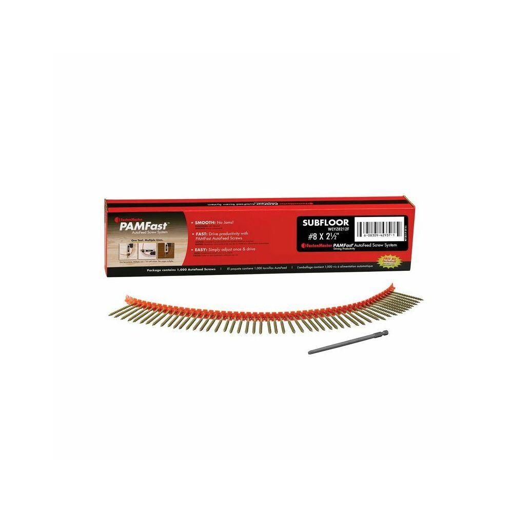 FastenMaster ACHR148019  2003029 PAMFast No.8 x 2.5 in. Star Yellow Zinc Collated Subfloor Screws- Pack of 1000