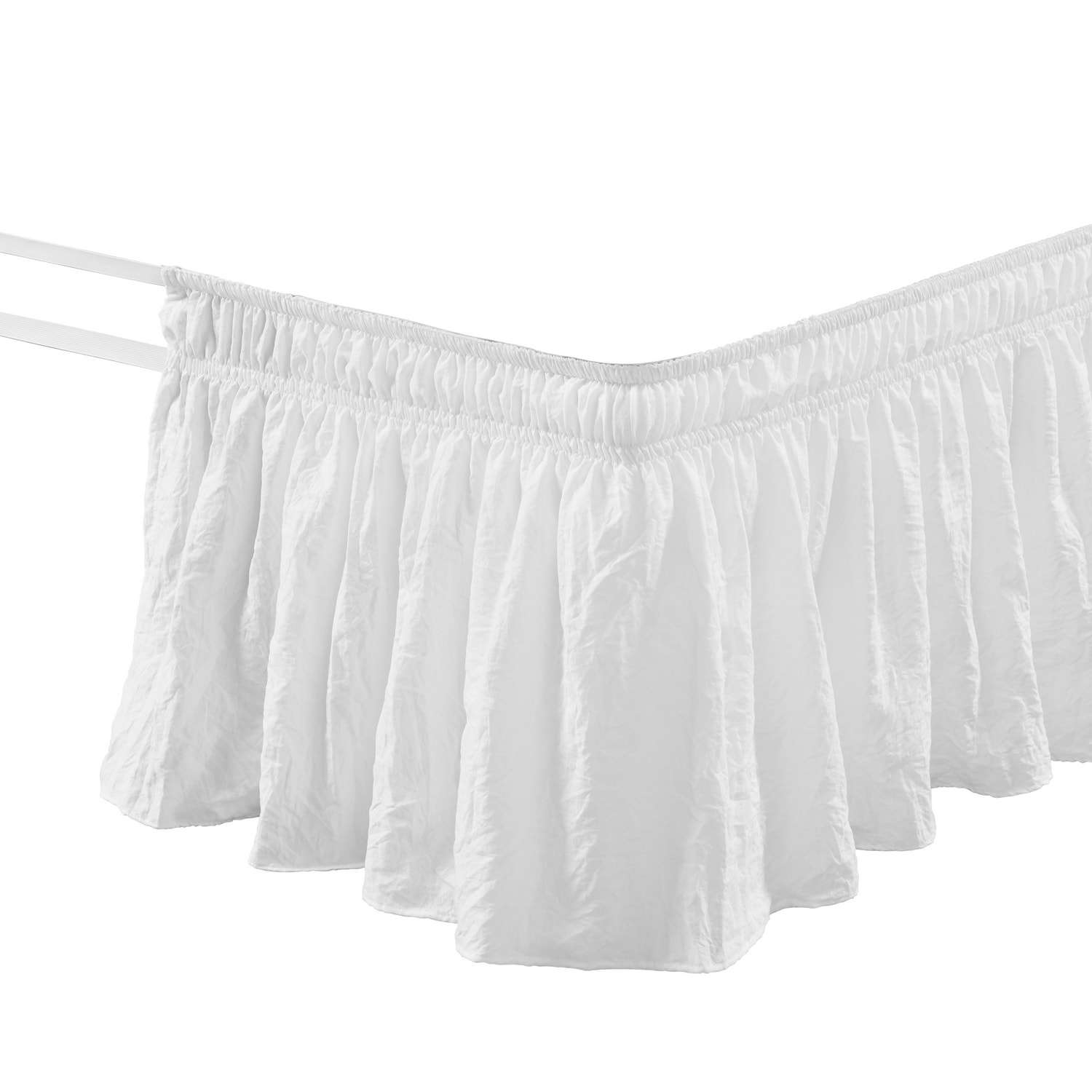 Pure White Polyester Ruched Ruffle Elastic Bed Skirt for Twin/Twin XL/Full