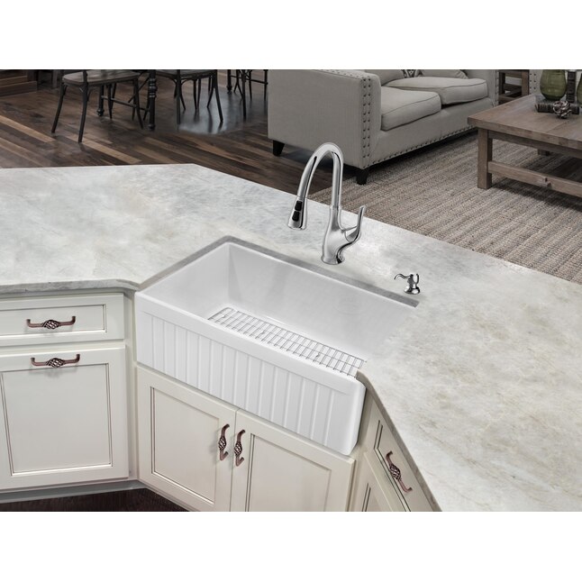 Superior Sinks 30-in x 18-in White Single Bowl Tall (8-in or Larger) Undermount Apron Front/Farmhouse Residential Kitchen Sink Superior Sinks 30-in x 18-in White Single Bowl Tall (8-in or Larger) Undermount Apron Front/Farmhouse Residential Kitchen Sink