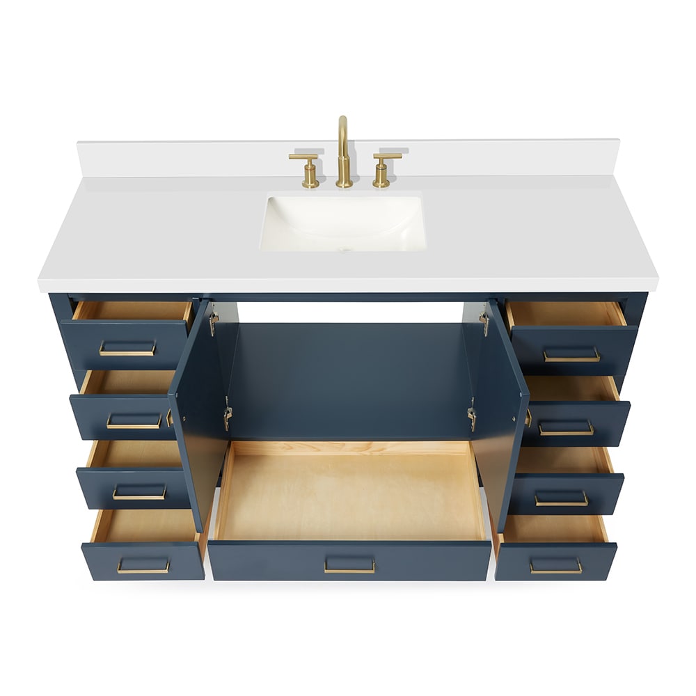 Midnight Blue Hardwood Freestanding Vanity with Quartz Top