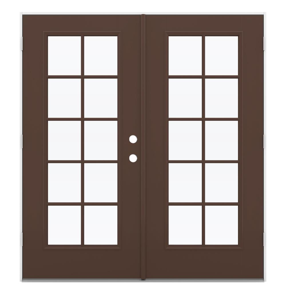 JELD-WEN 72-in x 80-in x 4-9/16-in Jamb Low-e Simulated Divided Light Dark Chocolate Fiberglass French Right-Hand Outswing Double Patio Door in Brown -  LOWOLJW182300114