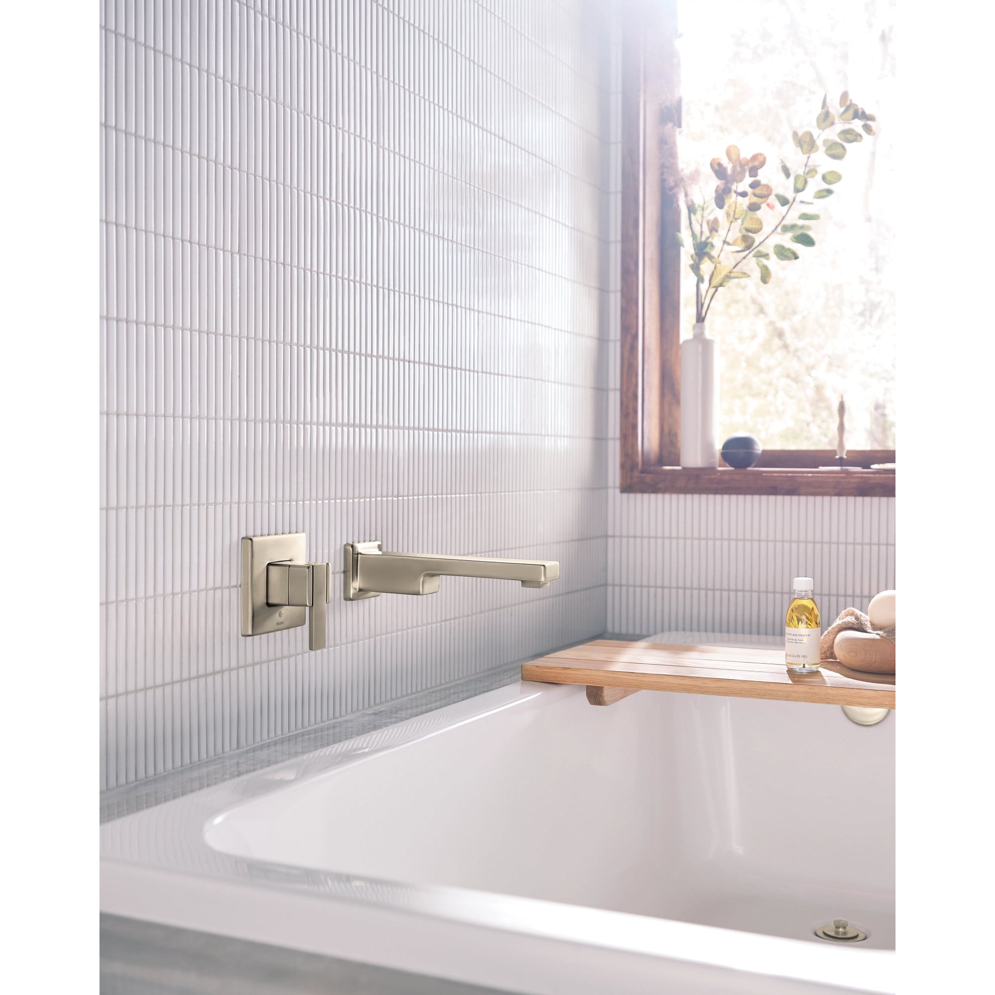 Sleek 90 Degree Brushed Nickel Wall-Mount Tub Filler with Single Handle