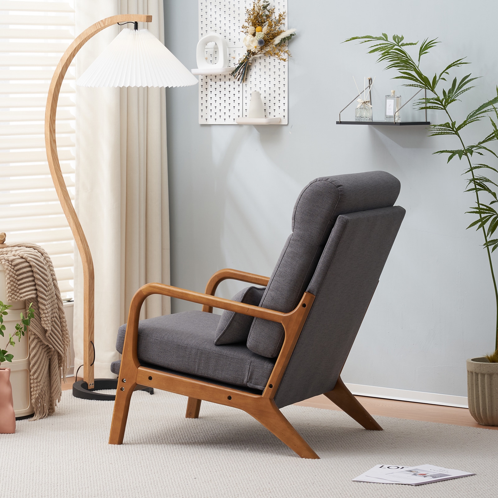 Winado Modern Gray Mid-Century Accent Chair with Wood Frame and ...