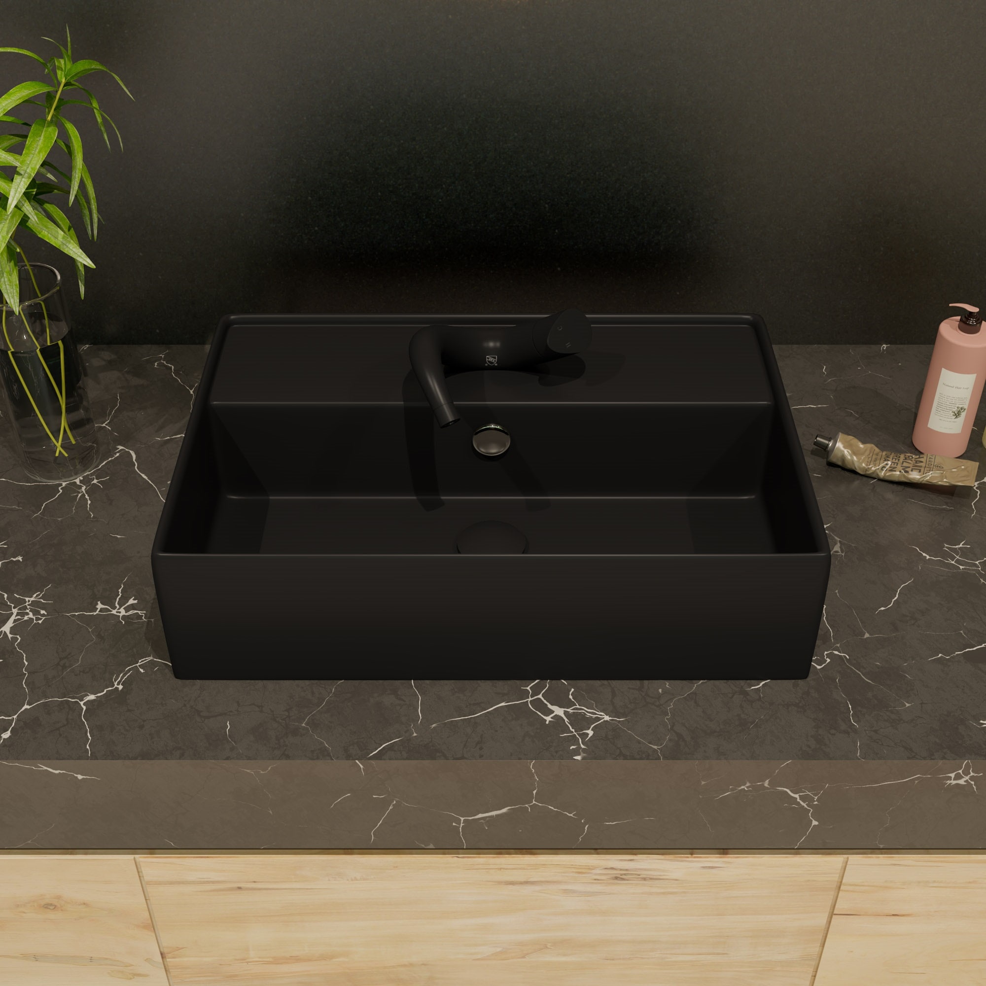 Matte Black Single-Handle Bathroom Faucet with Wave Design