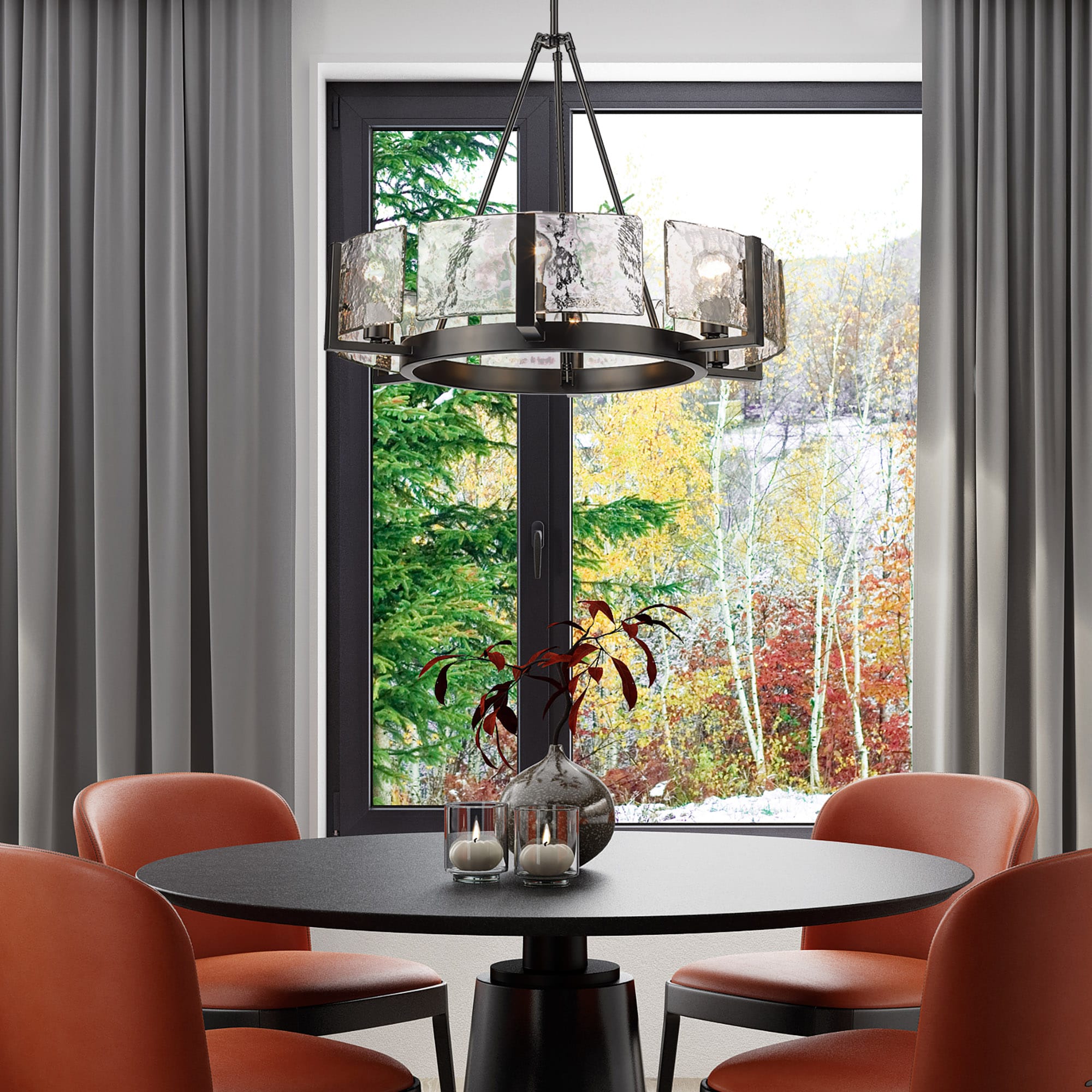 Aenon Matte Black 6-Light Chandelier with Hammered Glass
