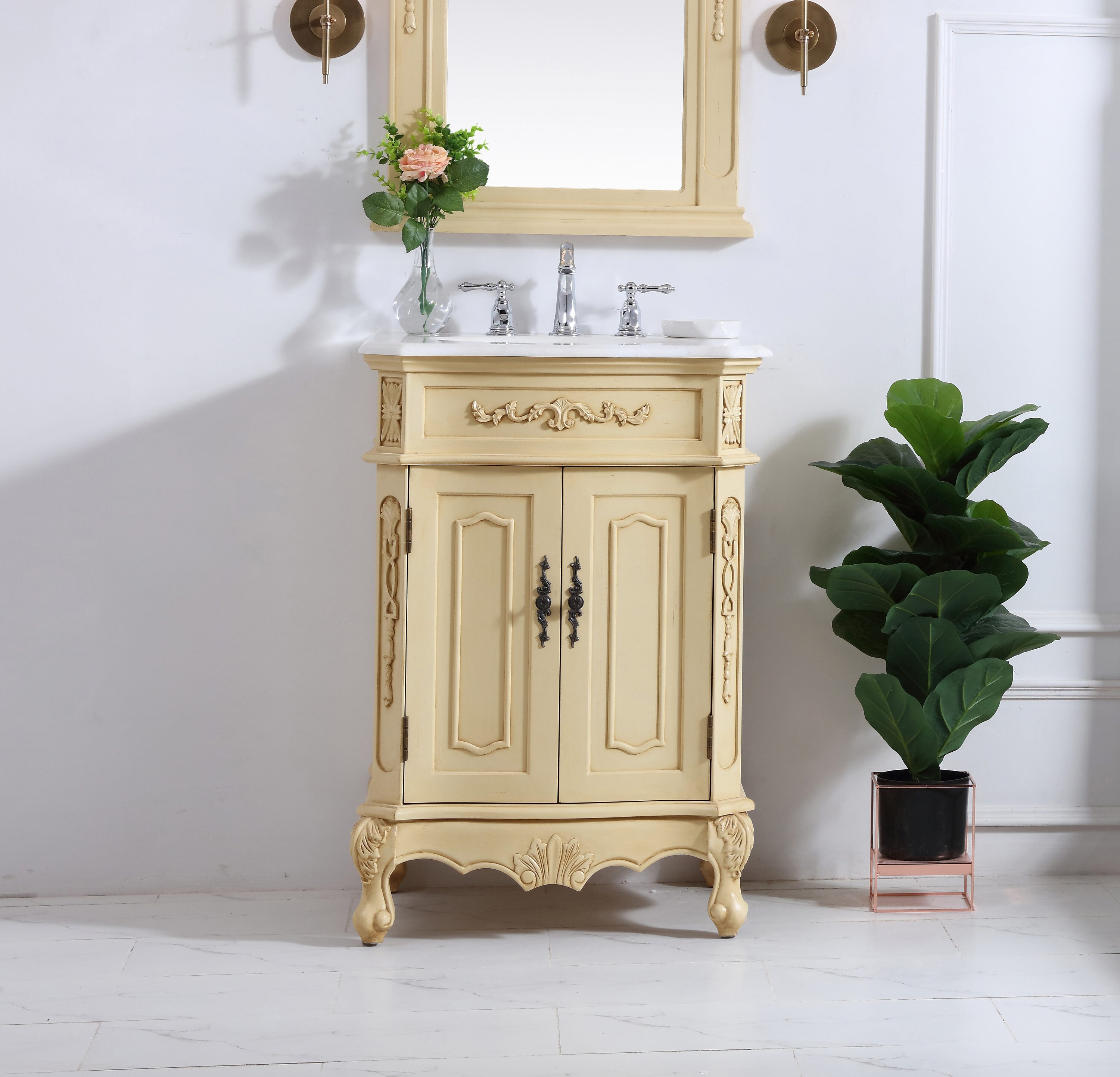 Adelina 24 inch Corner Antique Bathroom Vanity Antique White Finish , listavanities