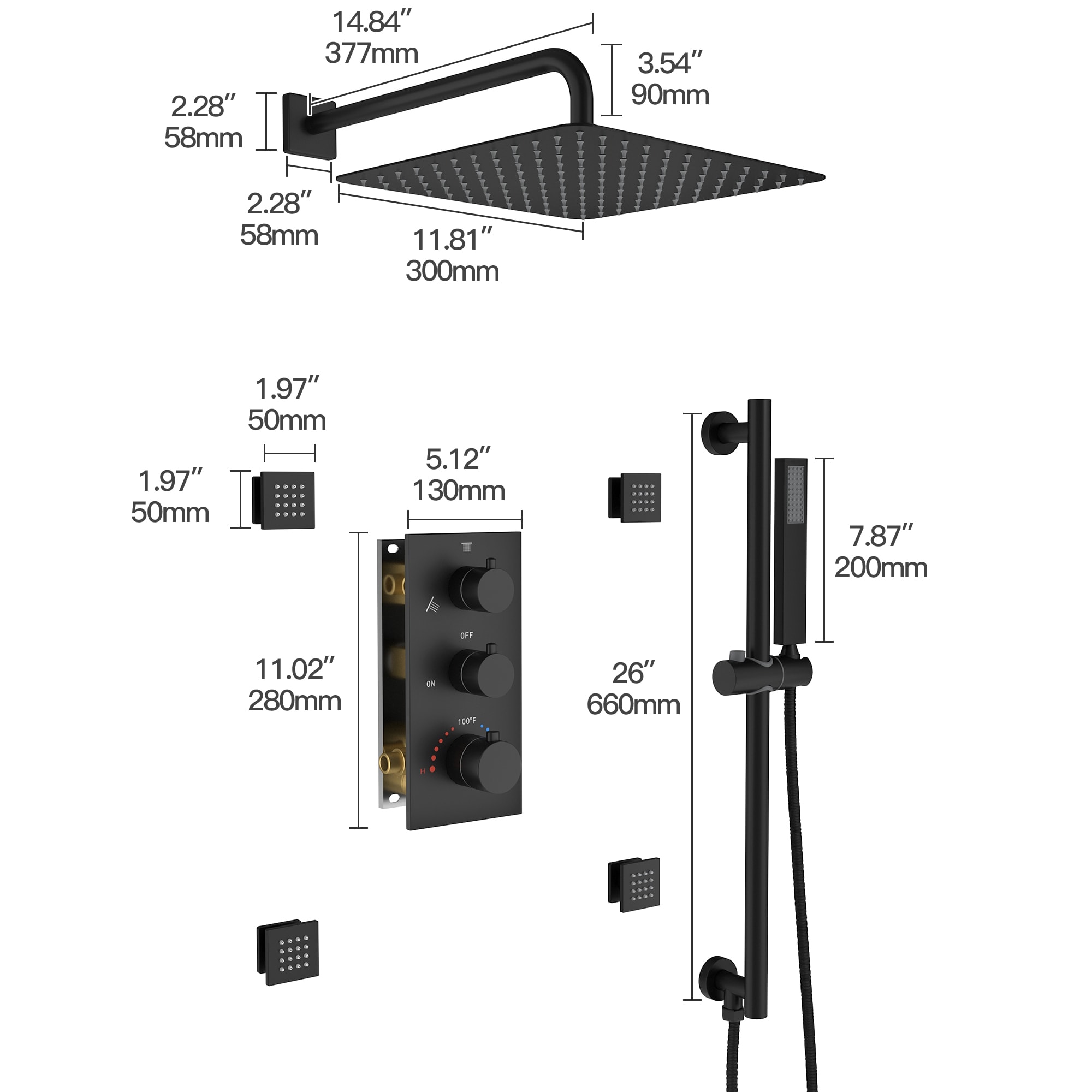 CASAINC CA-A4383-MB Showerhead-Bar-Panels - View #10