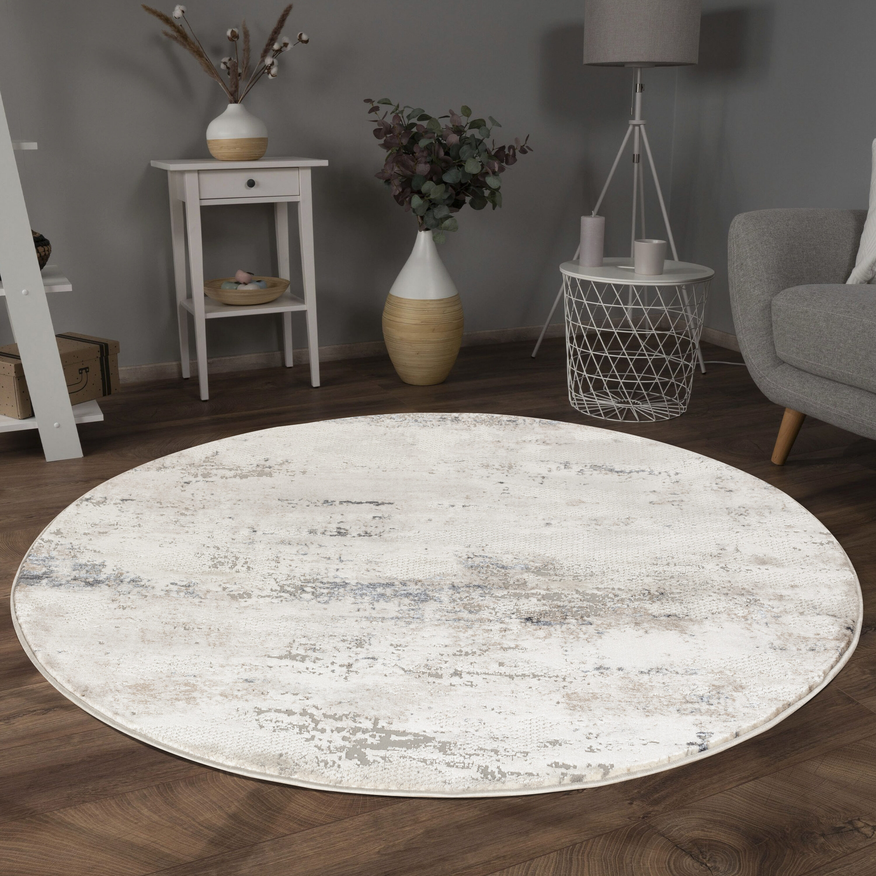 MDA Rugs OM0755 Omari 5 x 5 (ft) Polypropylene Cream Round Indoor Abstract Area rug