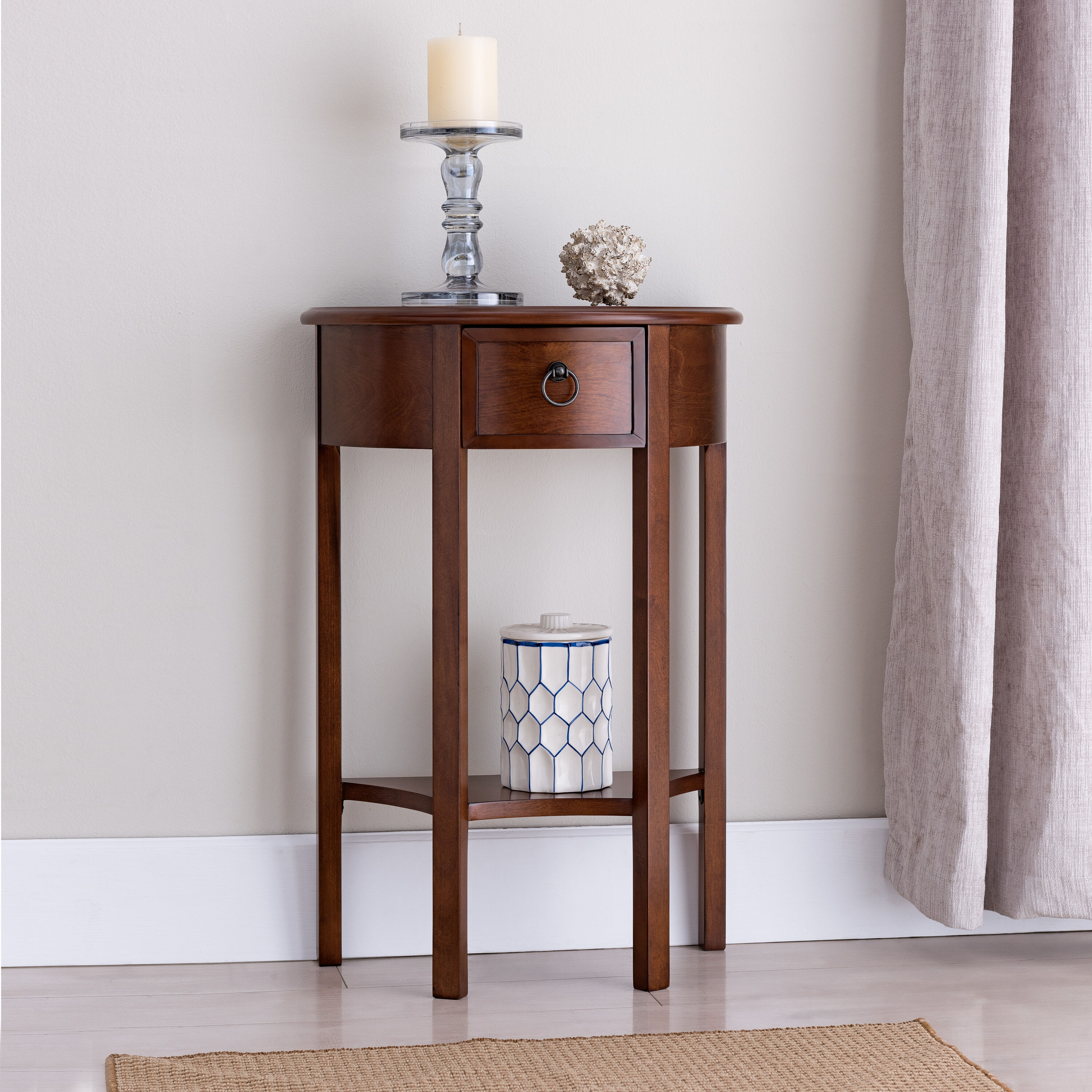 Round Chocolate Cherry Wood Hall Stand with Storage