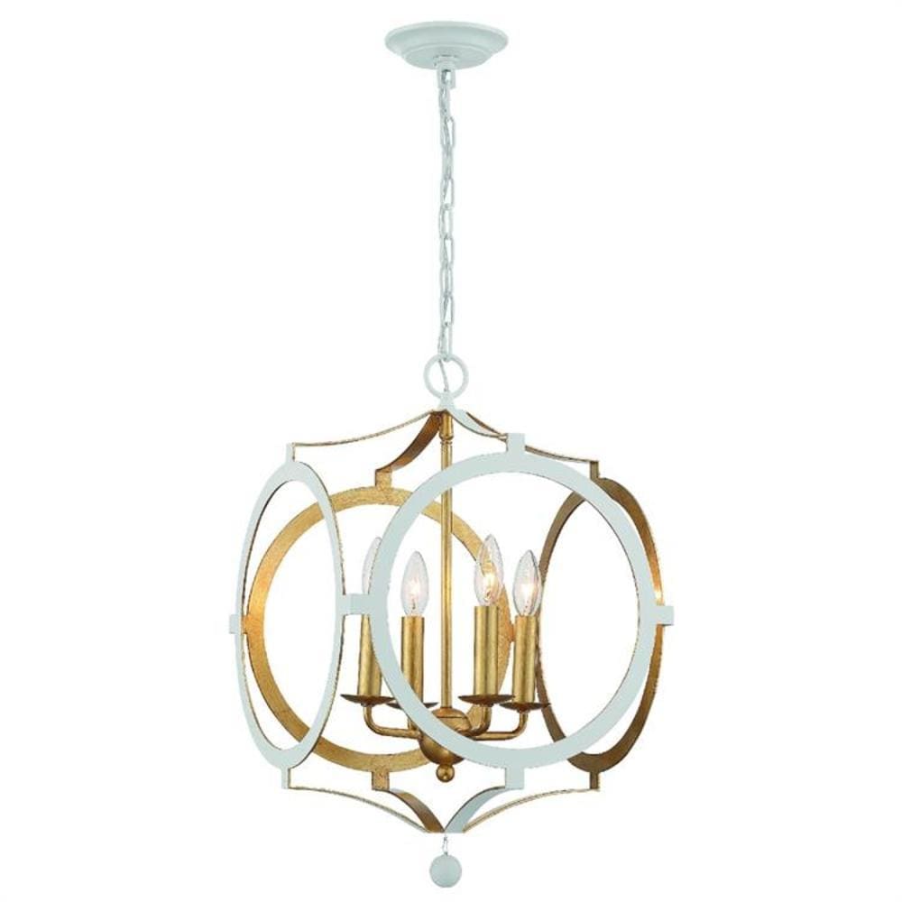 Odelle Matte White and Antique Gold 4-Light Geometric Chandelier