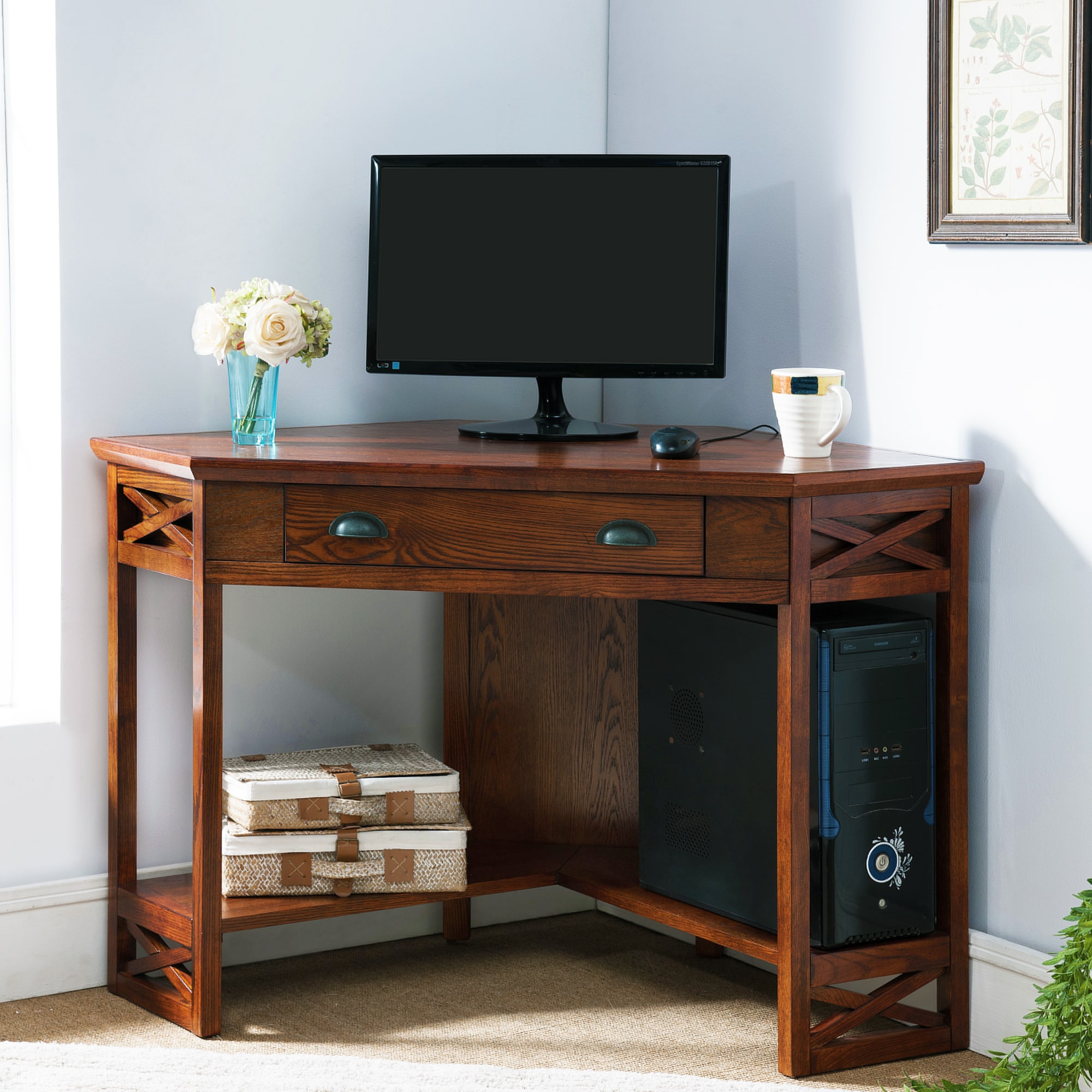 Leick Home Home Office 48-in Brown Traditional Oak Corner Desk in the ...