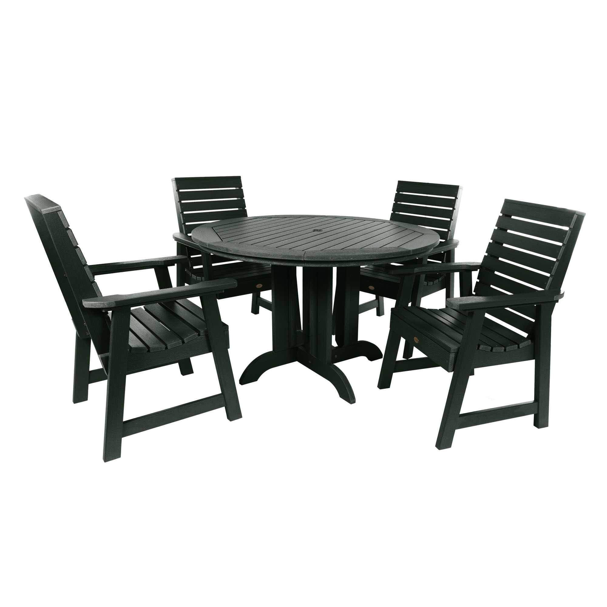 highwood AD-DNW48-CHE The Weatherly 5-Piece Green Patio Dining Set Plastic Round Table with 4 Stationary Chairs