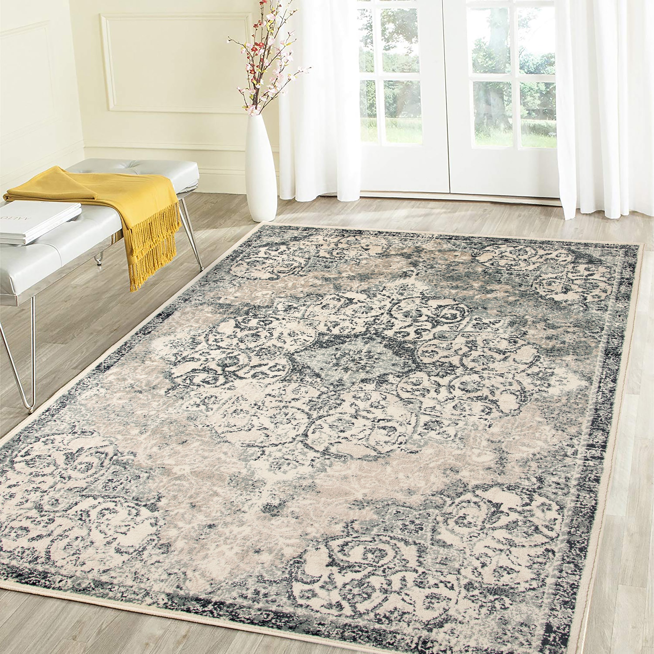 AMER ALU67999 Allure 8 x 10 (ft) Loomed Polypropylene Blue Rectangular Indoor Medallion Vintage Area rug