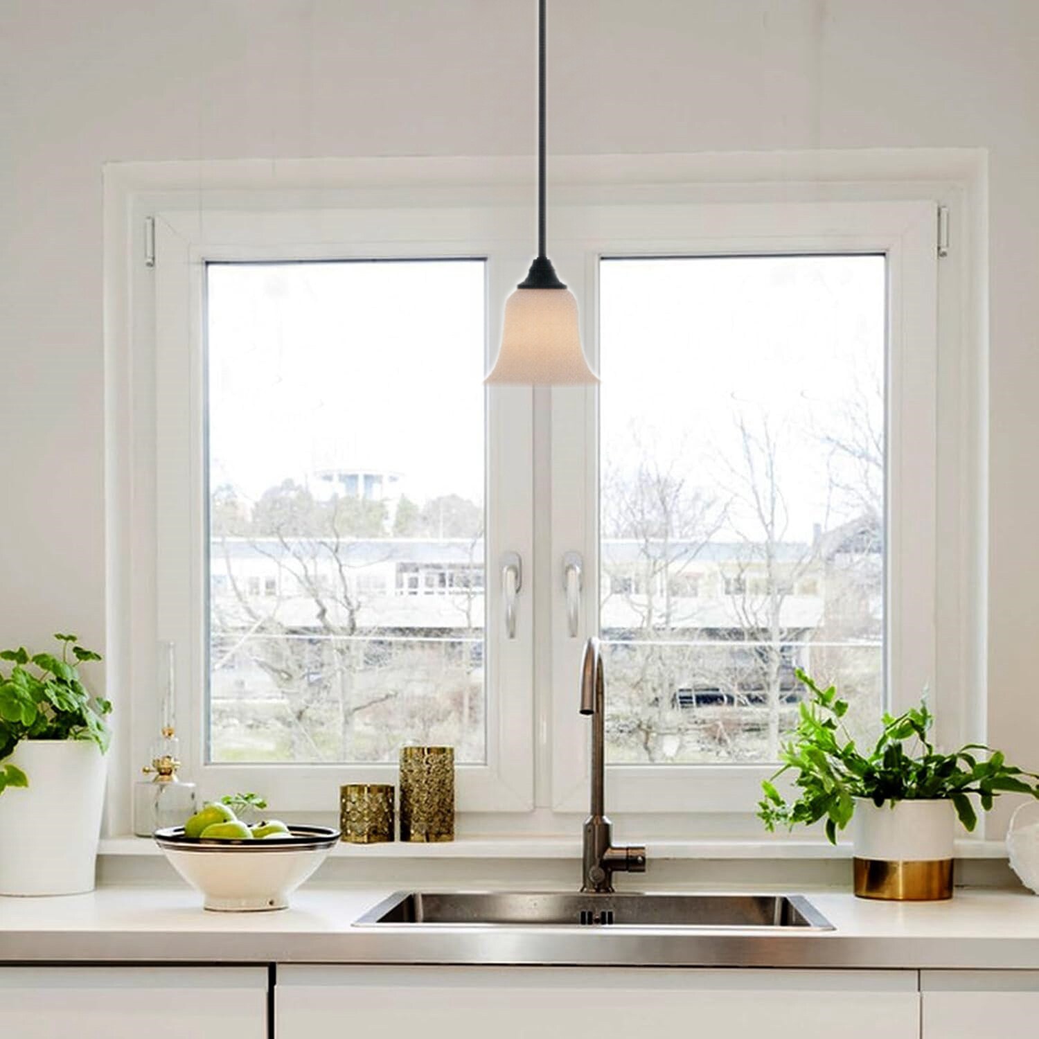 Elegant Oil-Rubbed Bronze 57" Mini Pendant with Frosted White Glass Shade