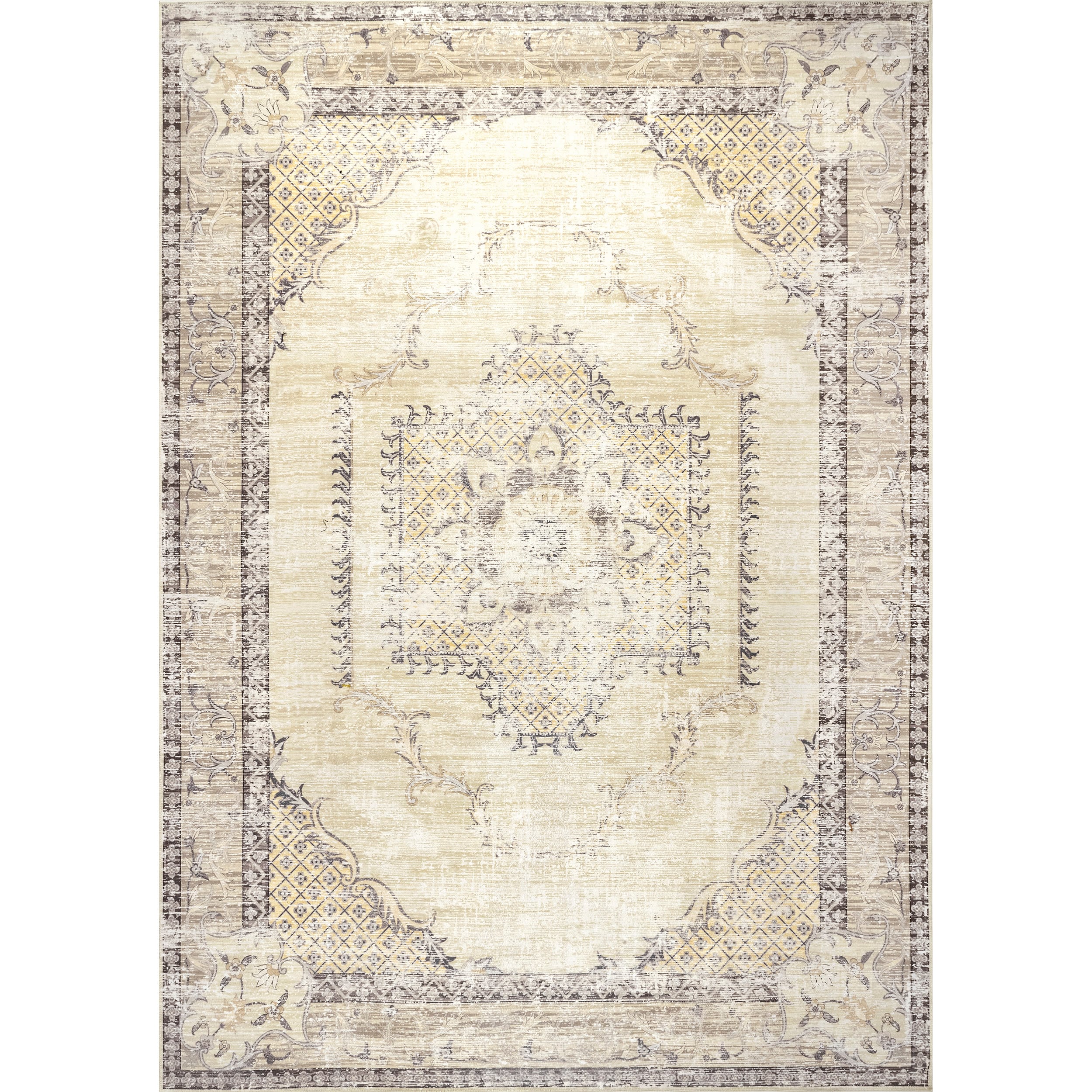 Eco-Friendly Gray Oriental Medallion 4'x6' Washable Rug