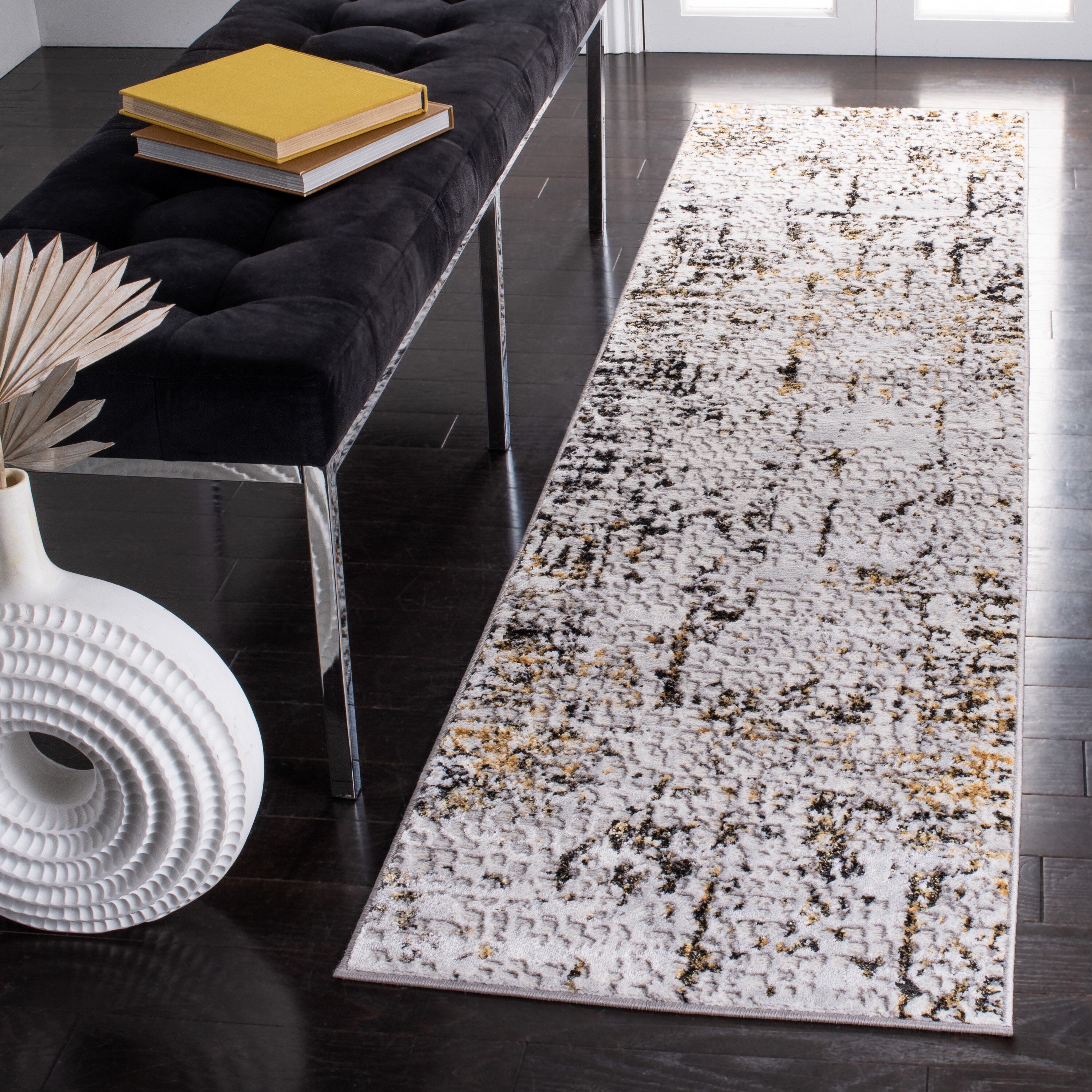 Safavieh ALA254F-28 Amelia Genesia 2 x 8 (ft) Loomed Synthetic Gray/Gold Rectangular Indoor Distressed/Overdyed Industrial Runner rug
