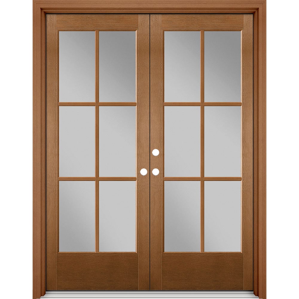 Masonite 630799 Performance Door System 60-in x 80-in x 4-9/16-in Fiberglass Full lite Right-hand inswing Oak Crest Stained Prehung Double Front Door with Brickmould Insulating core with Grilles