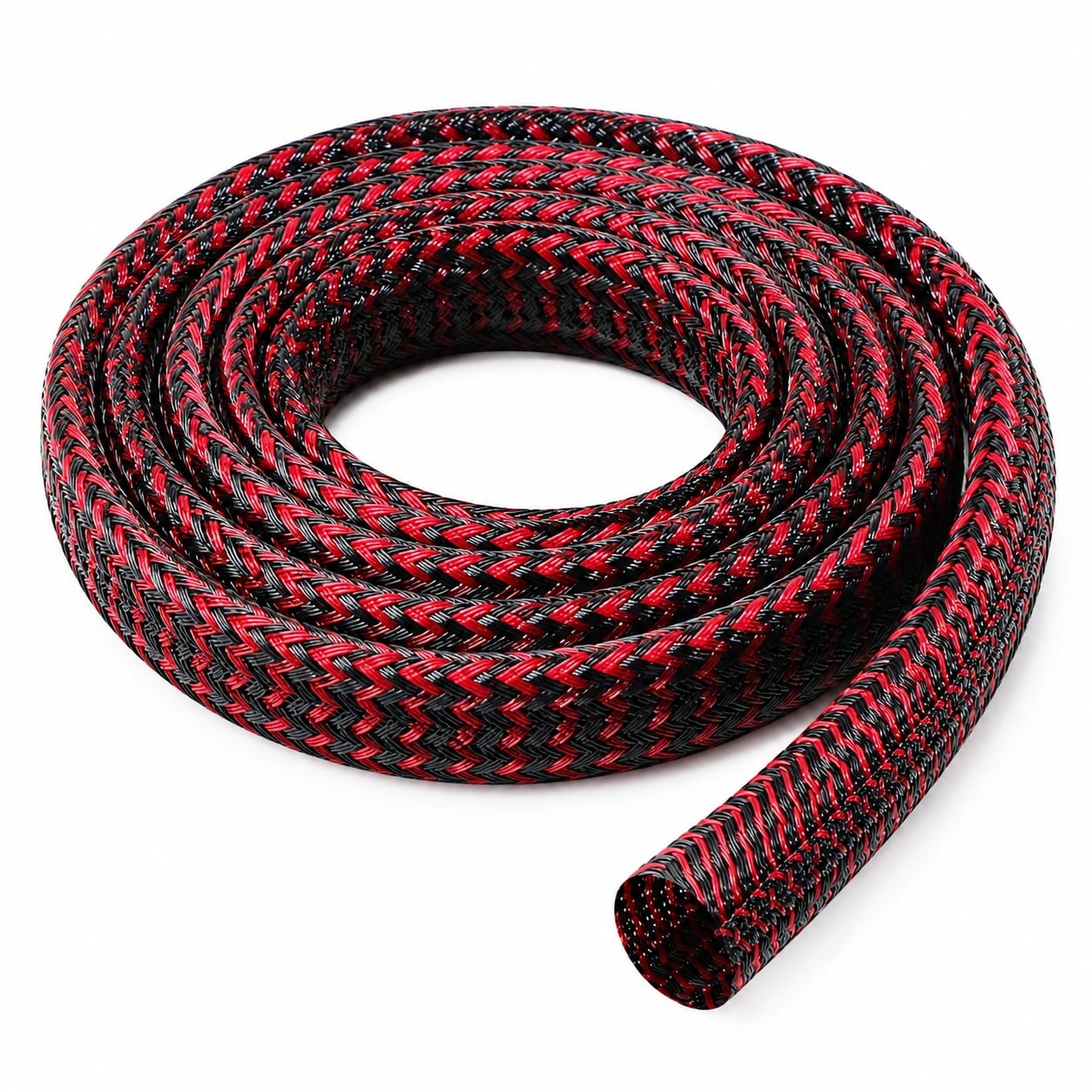 Aoibox  3 Piece Split Braided Wire Loom Cable Sleeve Set 10 ft Each in 1 4 in 1 2 in 3 4 in Black with Red