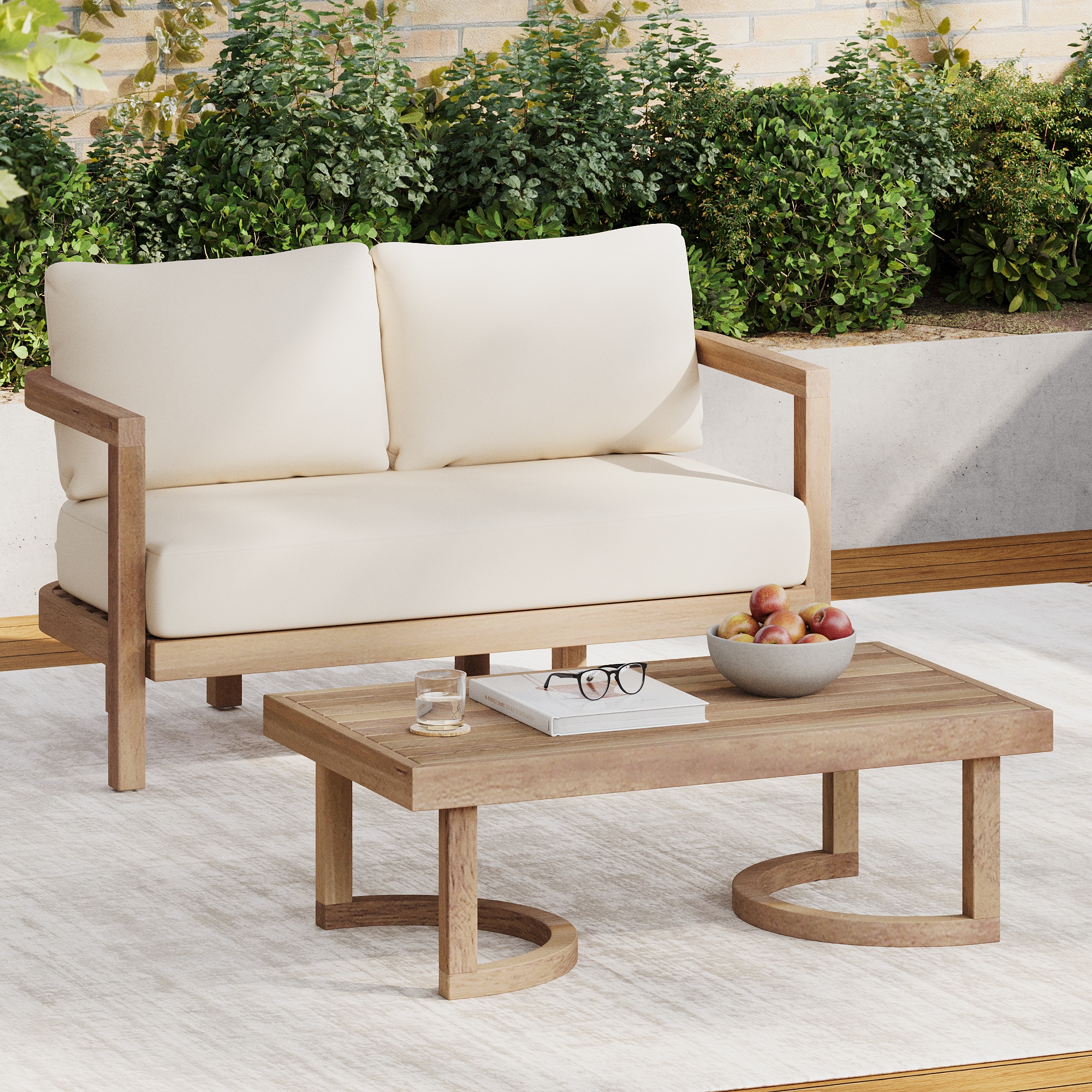Moda Furnishings MD73169-BBGE 2 -Piece Patio Conversation Set with Off-white Cushions