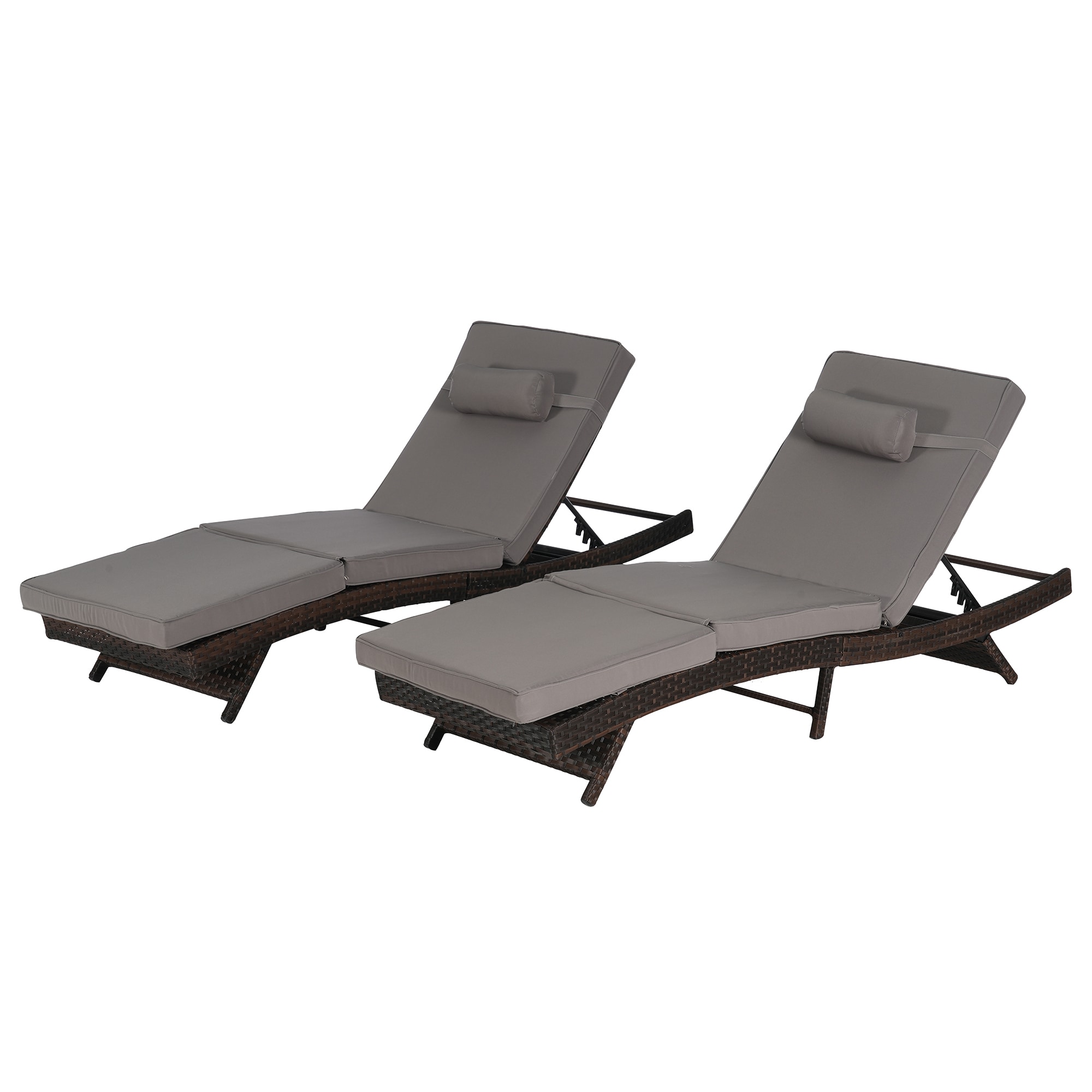 SINOFURN SYB670037DG Set of 2 Wicker Brown Wicker Frame Stationary Recliner Chair with Gray Cushioned Seat