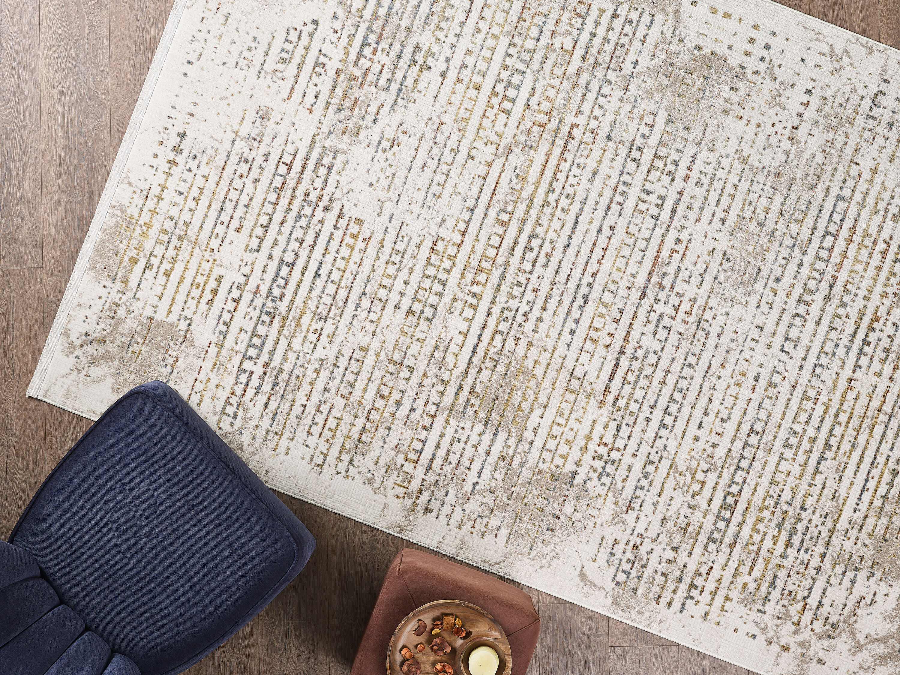 Maxax TB066 Deco Oasis 8 x 10 (ft) Flatweave Polyester/Polypropylene Yellow Cream Rectangular Indoor Stripe French Country Machine washable Area rug