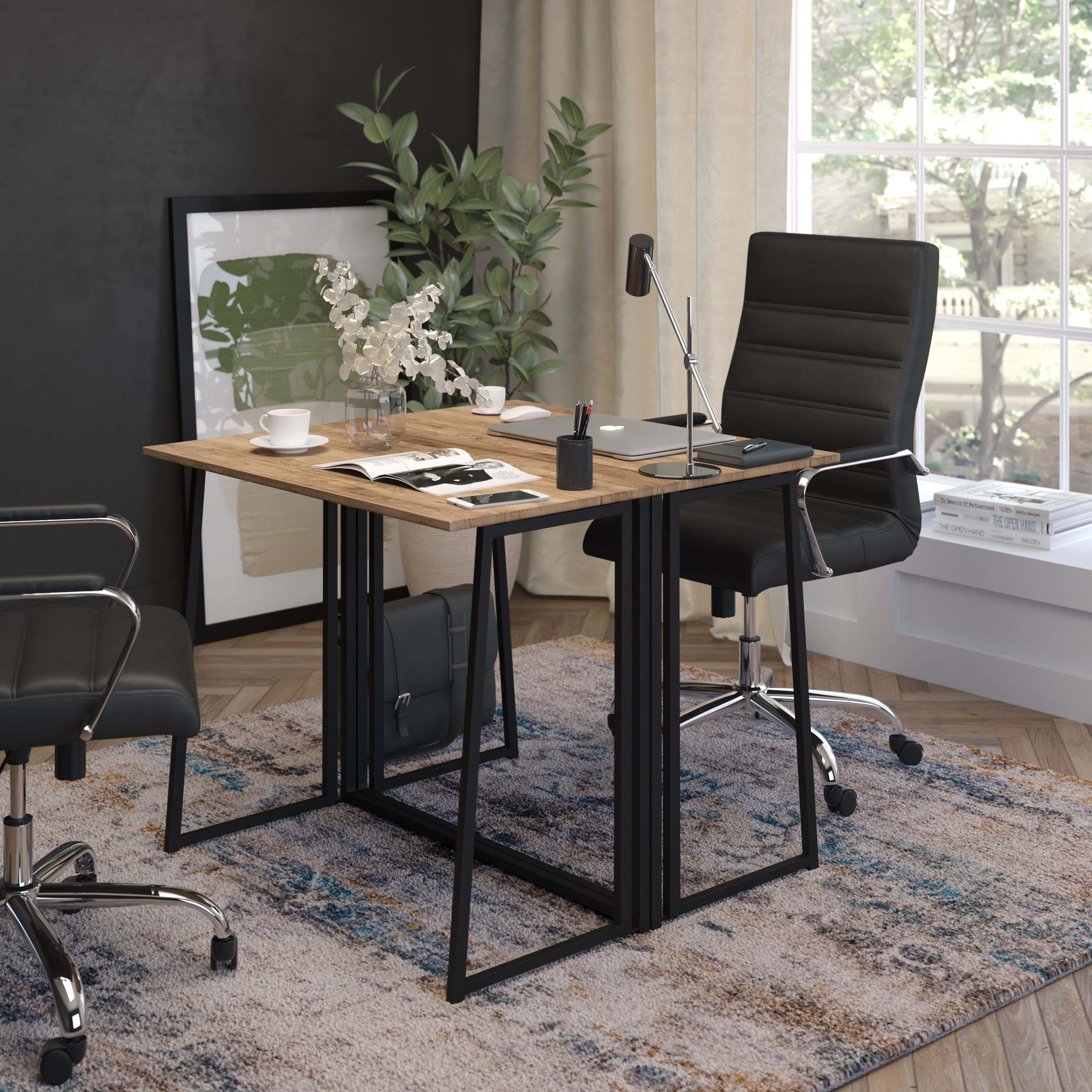 Small Rustic Natural Wood and Black Foldable Desk