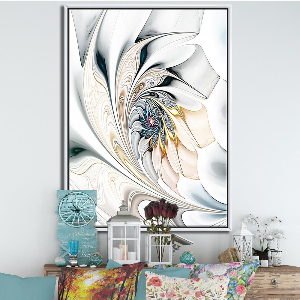 Designart White Stained Glass Floral Art- Large Floral Wall Art Framed ...