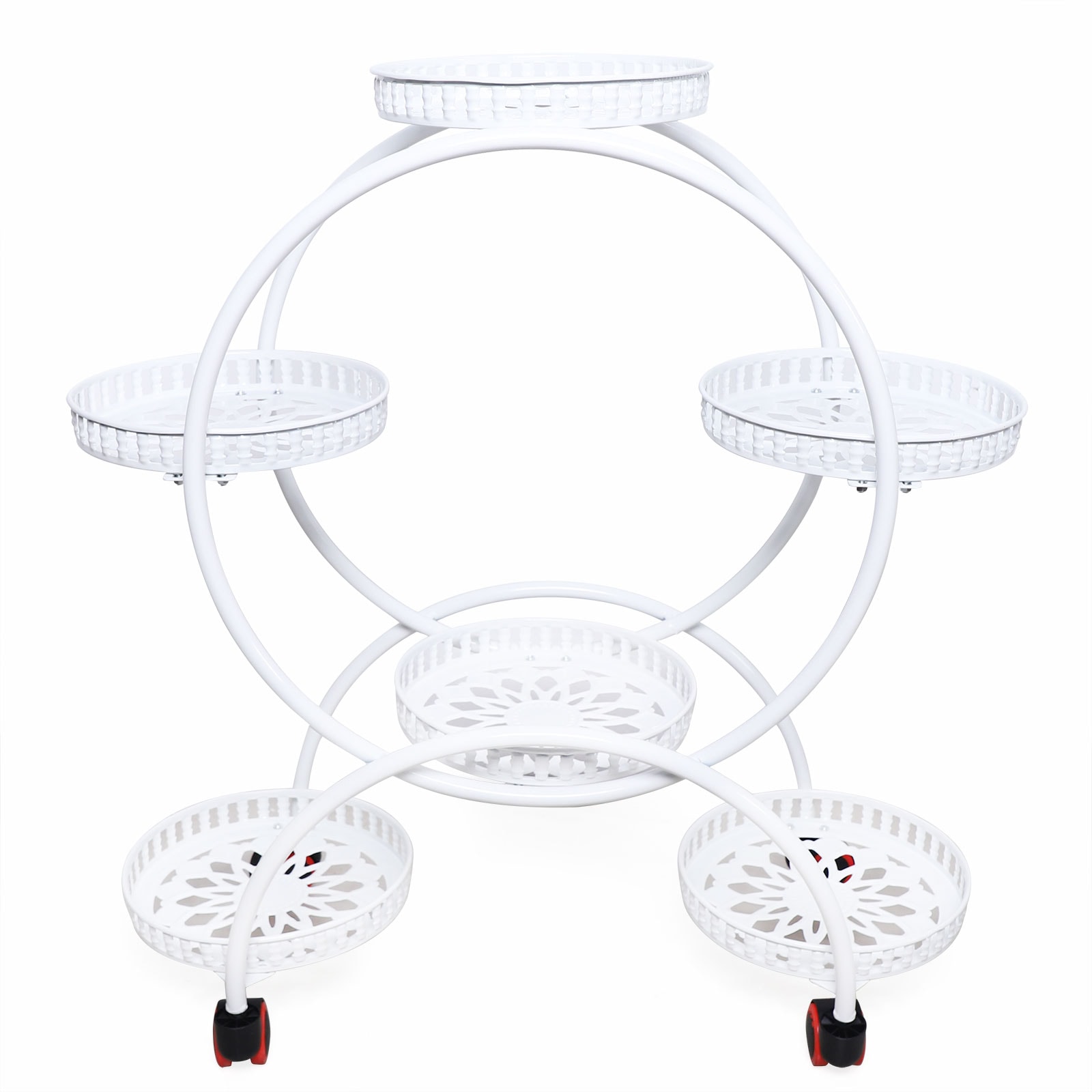 CNCEST OT-ZJCY-5153 29.92-Inches H x 28.84-Inches W White Circular 6 Pots Iron Indoor/Outdoor Novelty Wrought iron Plant Stand