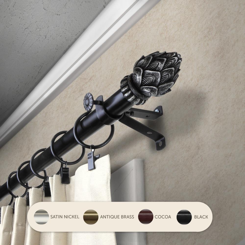 Hart & Harlow L4807-282 13/16-in Bri 28-in to 48-in Black Steel Single curtain rod with Finials